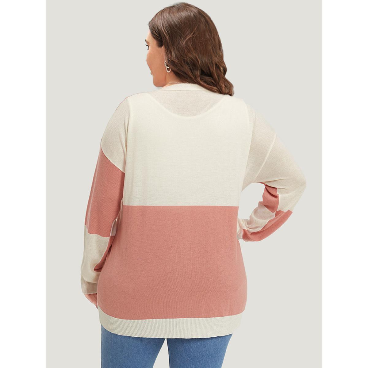 Plus Size Supersoft Essentials Colorblock Two Tone Button Up Cardigan Salmon Women Casual Loose Long Sleeve Everyday Cardigans BloomChic 18-20/2X Product Image
