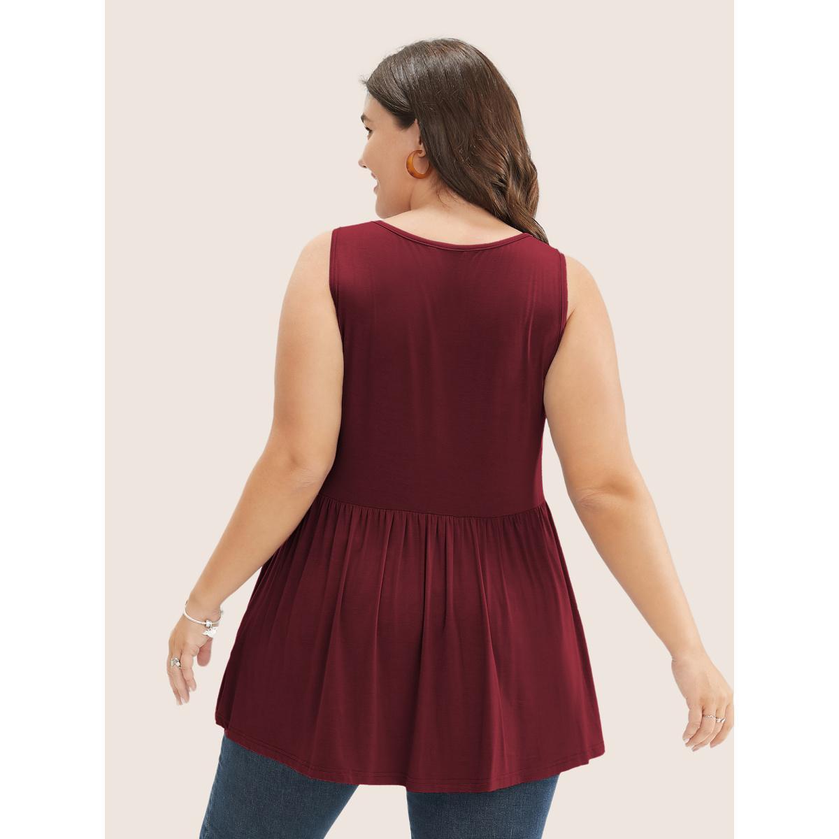 Plus Size Solid Square Neck Button Detail Ruffle Hem Tank Top Women Burgundy Casual Button Square Neck Everyday Tank Tops Camis BloomChic 18-20/2X Product Image