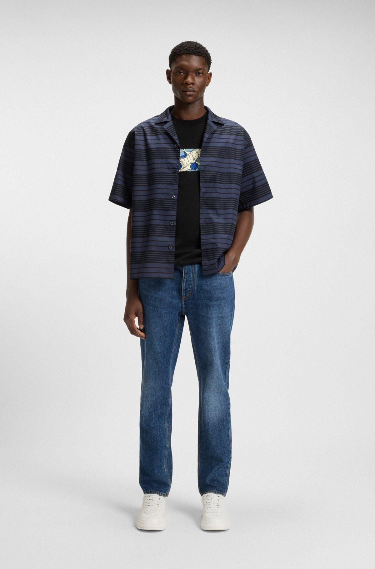 HUGO - Cotton jersey T-shirt with mixed-print logo - Black Product Image