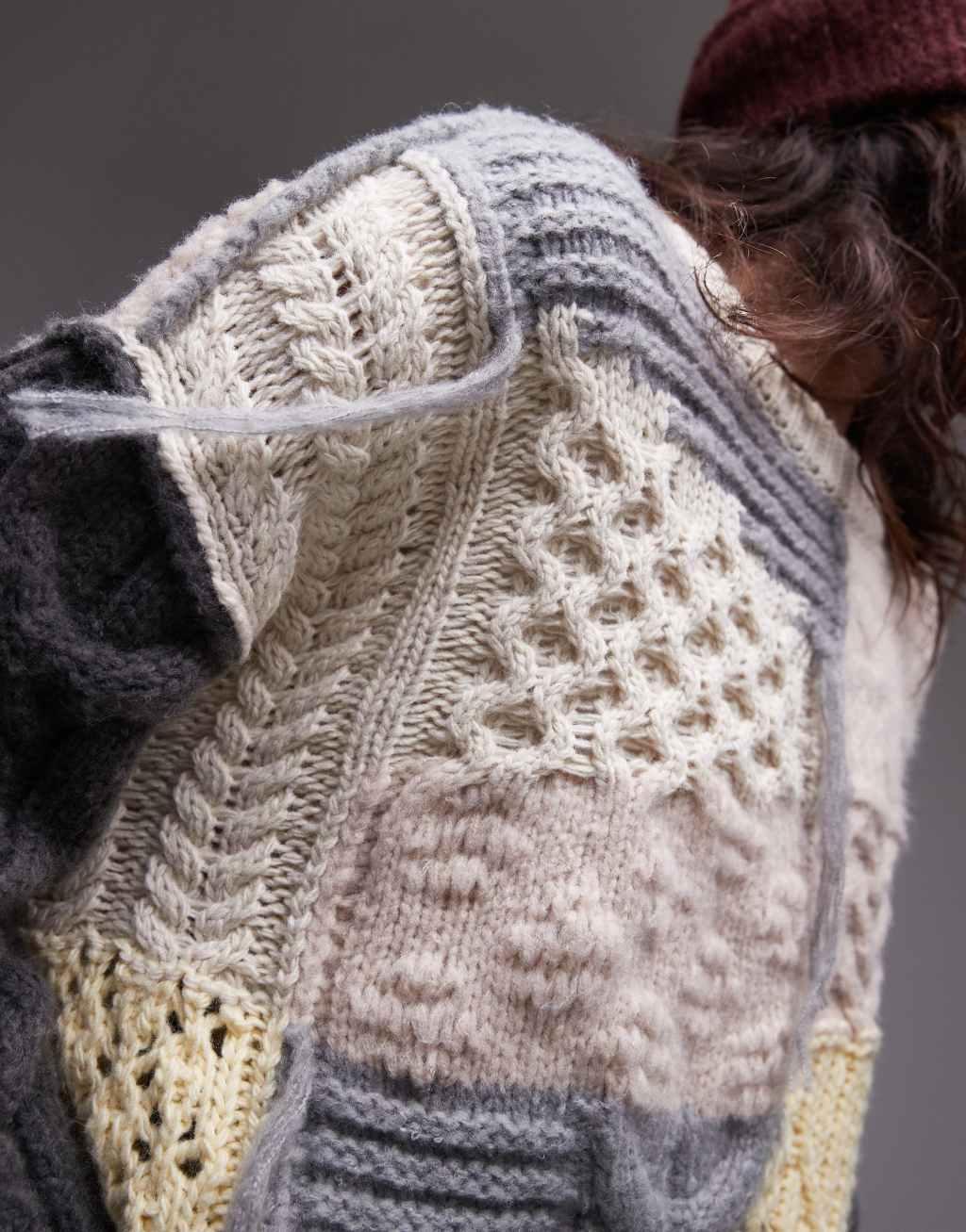Topshop knit chunky oversized patchwork sweater in multi Product Image