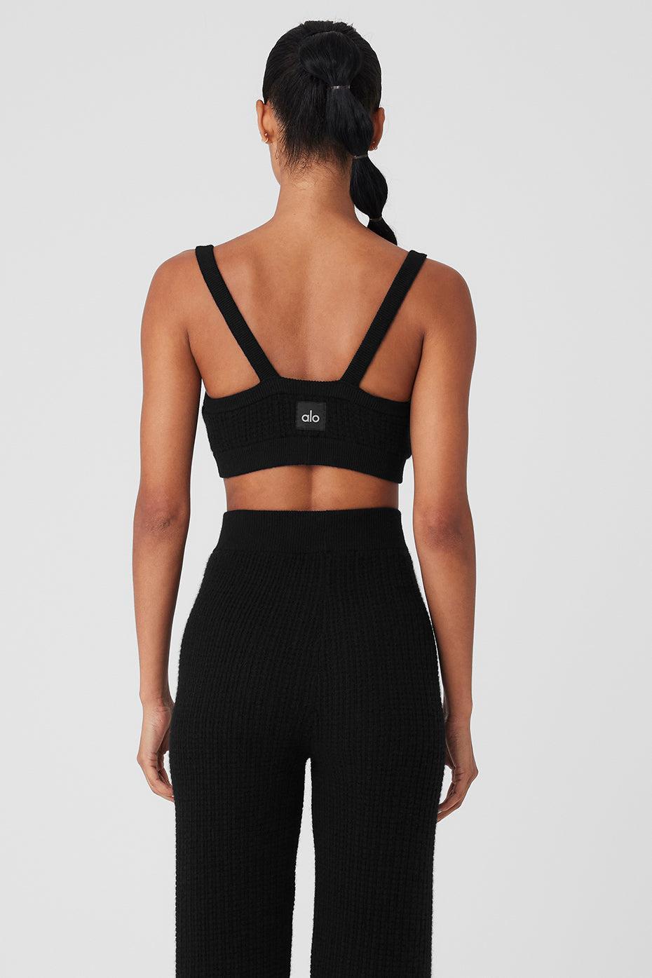 Cashmere Plush Waffle V-Neck Bra - Black Product Image