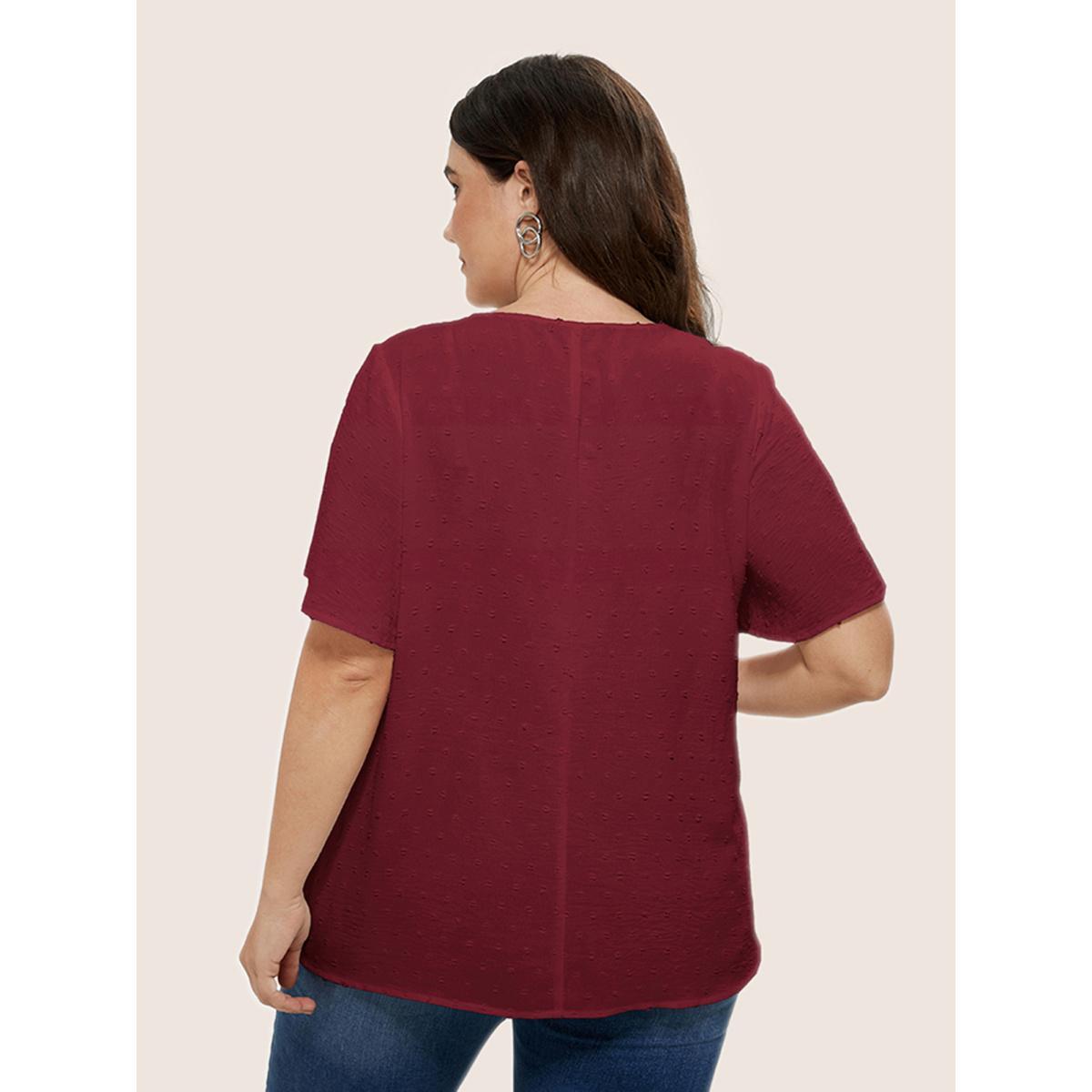 Button Front Plus Size Women Dailywear Plain Casual Blouses Loose Ruffle Sleeve Short Sleeve V Neck Going Out Blouses BloomChic Product Image