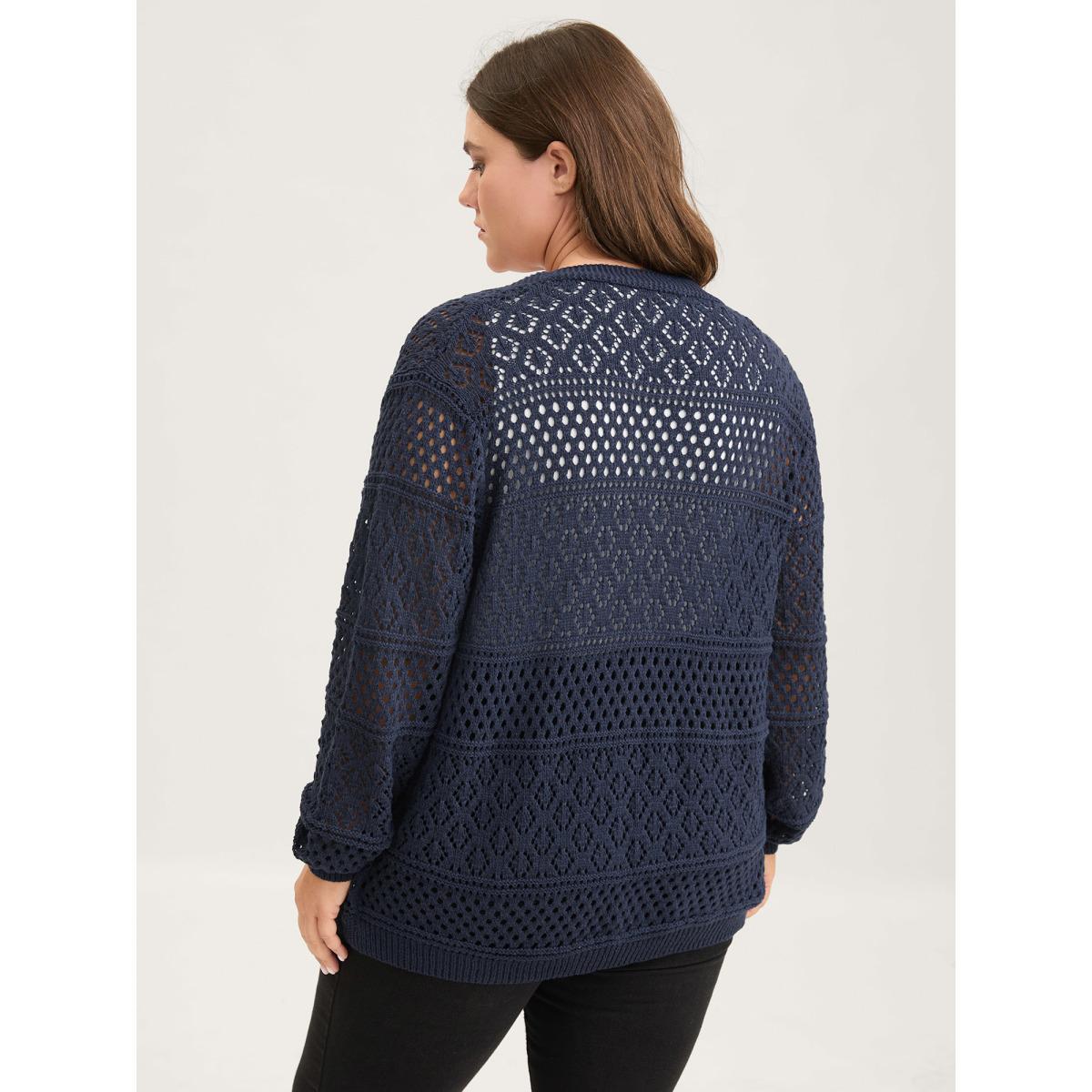 Plus Size Textured Cut-Out Arc Hem Lightweight Cardigan Indigo Women Loose Long Sleeve Everyday-Casual Cardigans BloomChic 30/6X Product Image