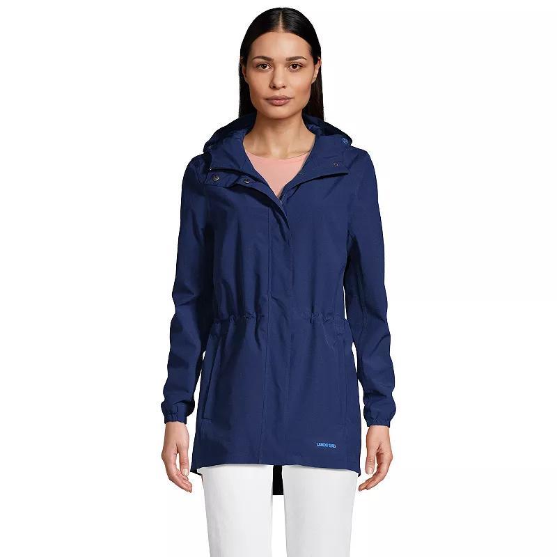 Womens Lands End Hooded Packable Raincoat Deep Blue Product Image