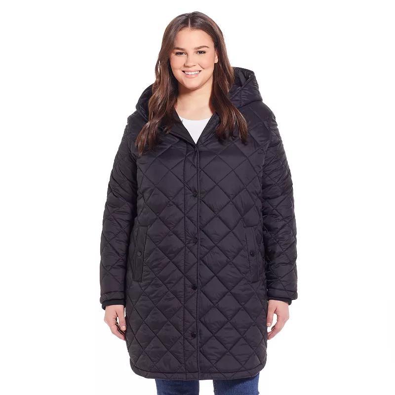 Plus Size Weathercast Hooded Diamond-Quilted Duffle Coat, Women's, Size: 3XL, Green Product Image