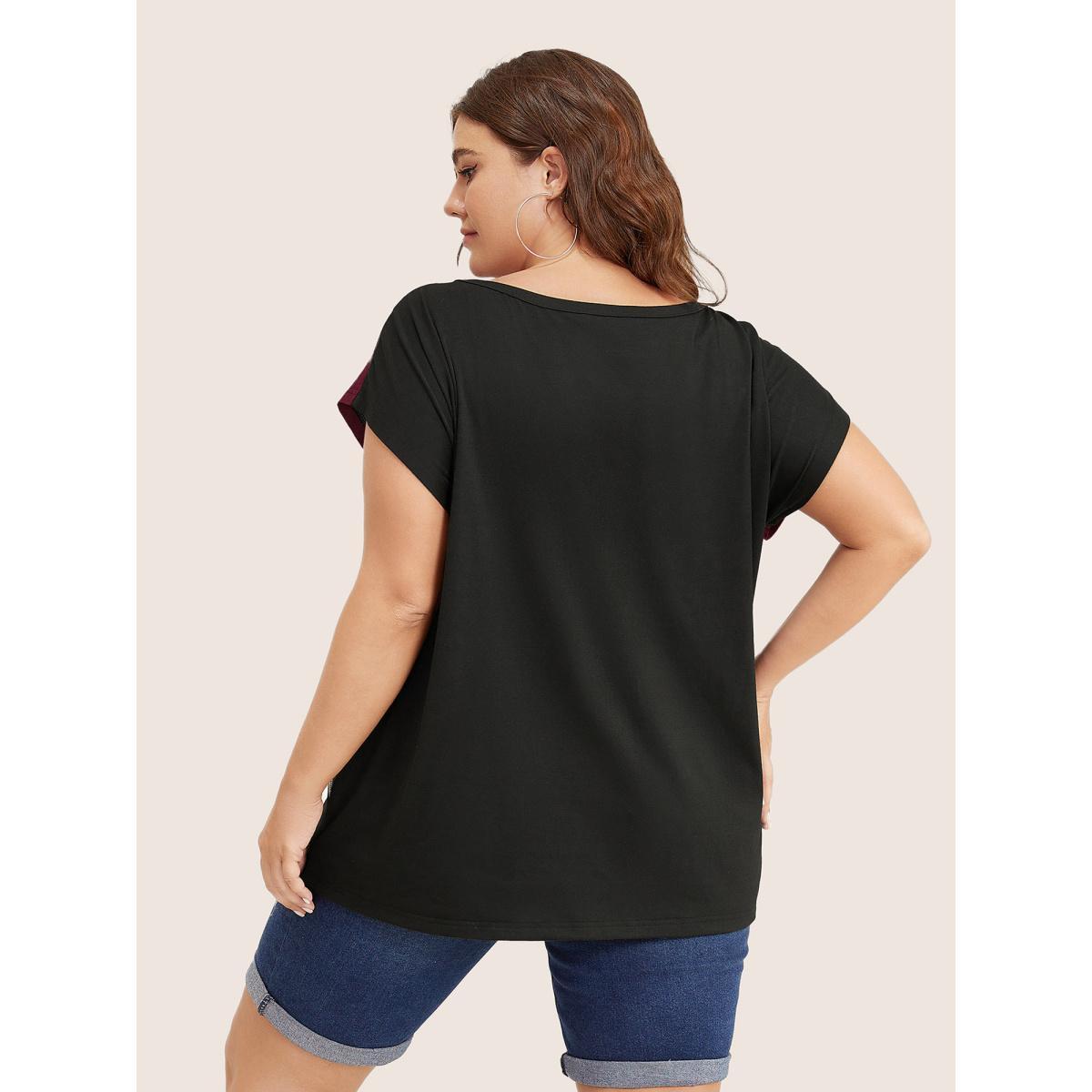Plus Size Color Block Contrast Binding Batwing Sleeve T-shirt Scarlet Women Casual Contrast Colorblock Round Neck Everyday T-shirts BloomChic 26/4X Product Image