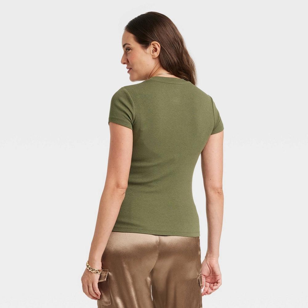 Women's Slim Fit Short Sleeve Ribbed T-Shirt - A New Day™ Tan XXL: Cotton Modal Blend, Crew Neck, Pullover Product Image