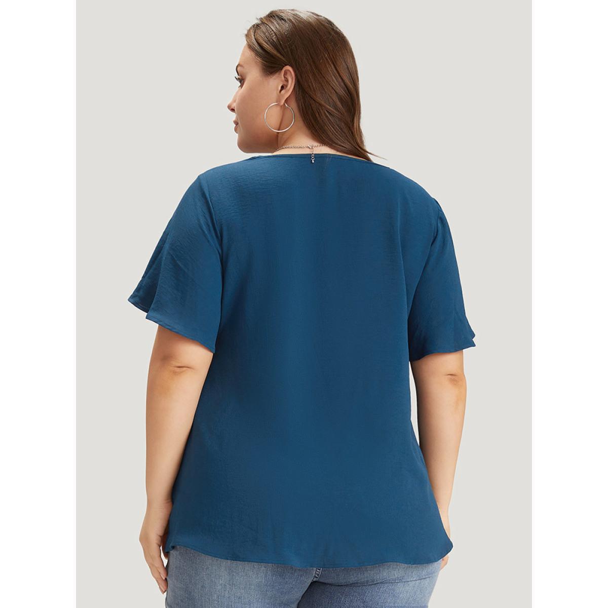 Plus Size Aegean Solid Pleated V Neck Blouse Women Office Short sleeve V-neck Dailywear Blouses BloomChic 22-24/3X Product Image