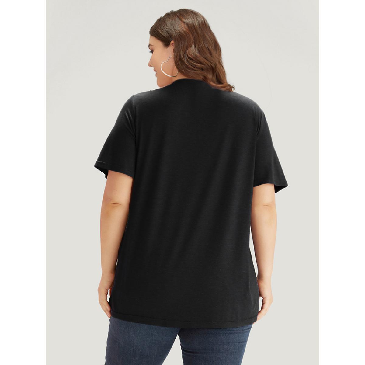 Plus Size Plain Heather Crisscross V Neck T-shirt Black Women Casual Heather Plain V-neck Dailywear T-shirts BloomChic 18-20/2X Product Image