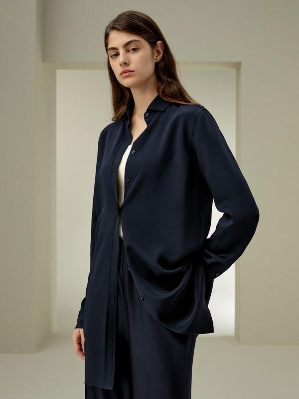 Classic Longline Silk Shirt Product Image