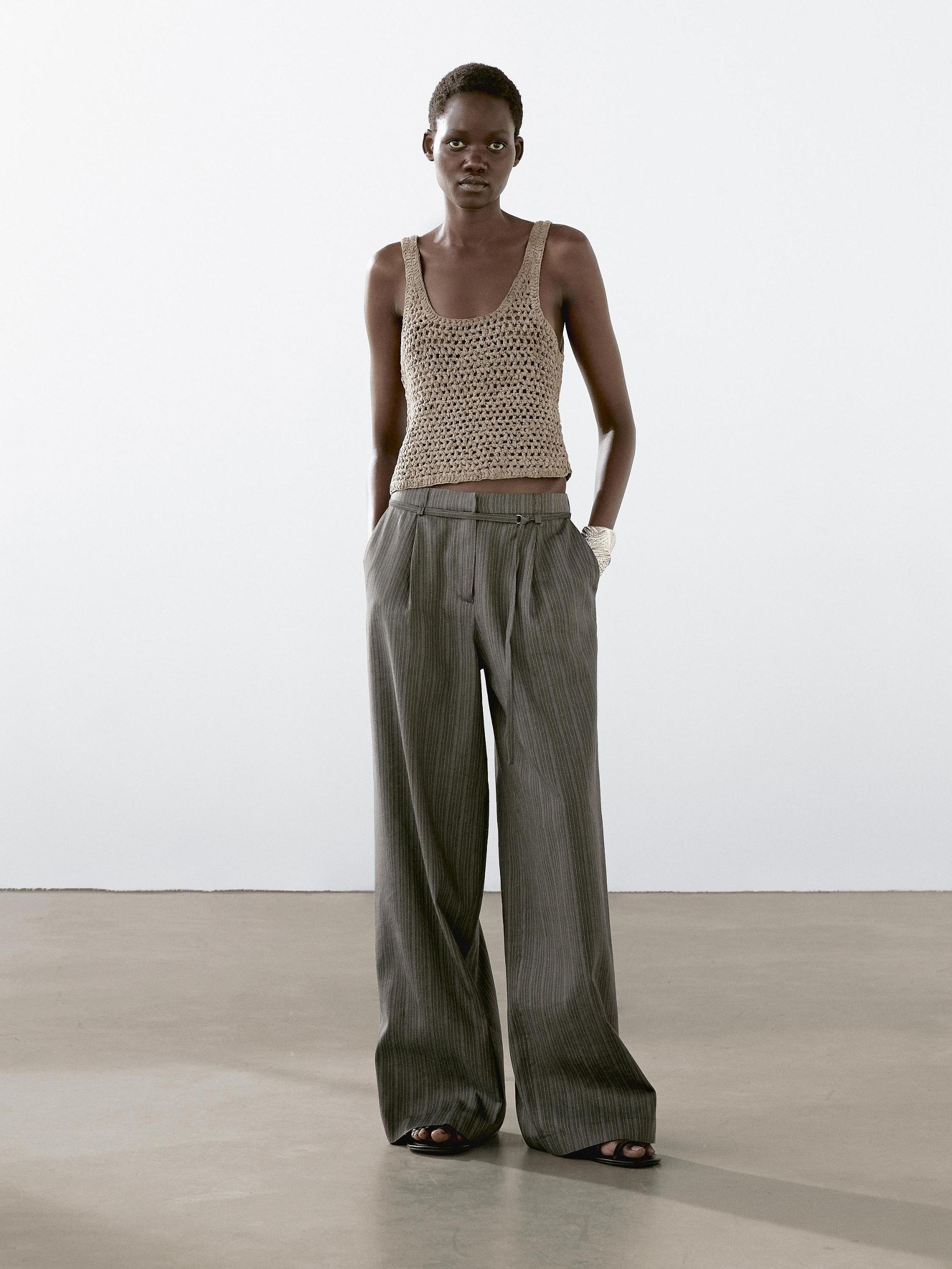 Multi-stripe trousers with belt detail Product Image