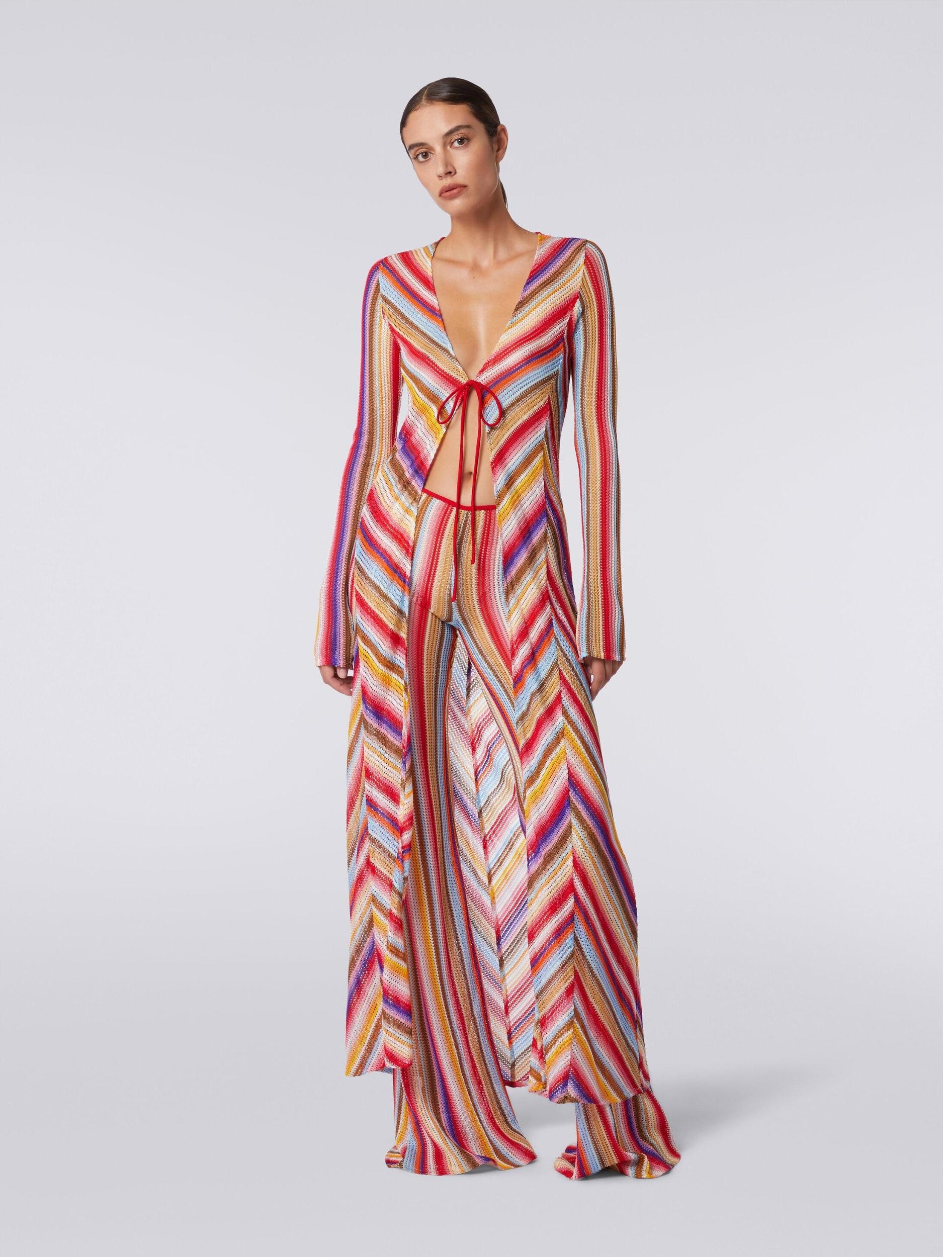 Long cover up cardigan in striped crochet Product Image