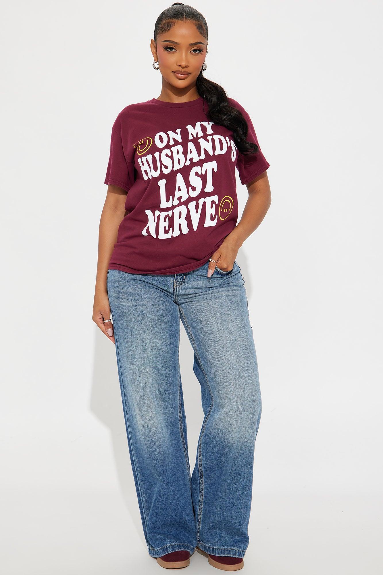 On My Husband's Last Nerve Vintage Washed Tee - Burgundy Female Product Image