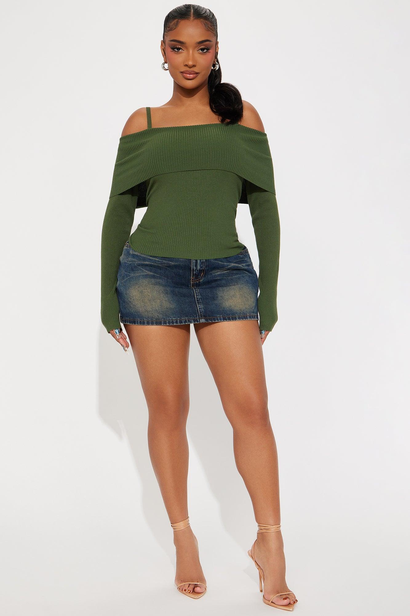 Morgan Off Shoulder Sweater - Olive Product Image
