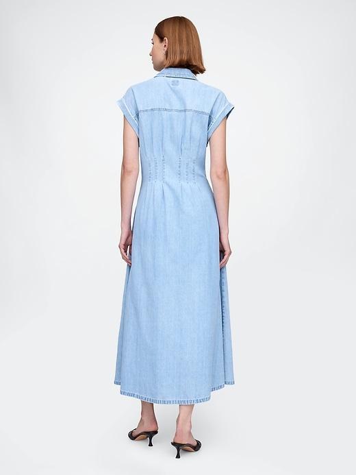 Denim Pleated Maxi Shirtdress Product Image