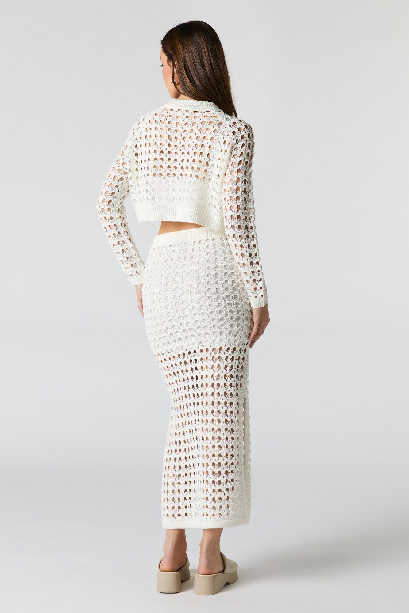 Open Knit Slit Midi Skirt Female Product Image