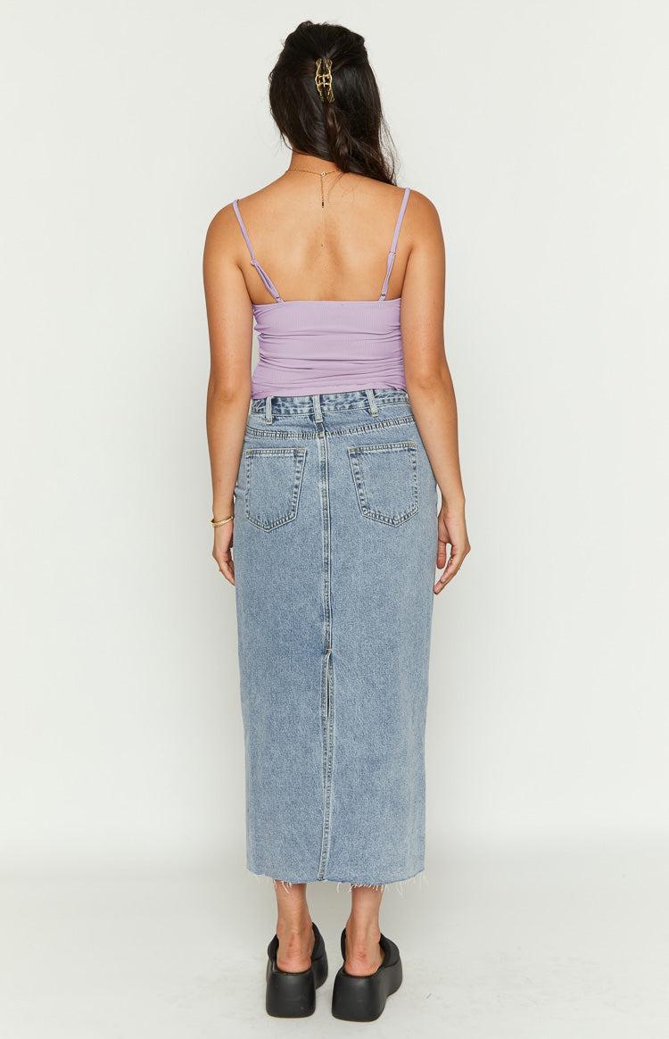Isla Blue Denim Midi Skirt Product Image