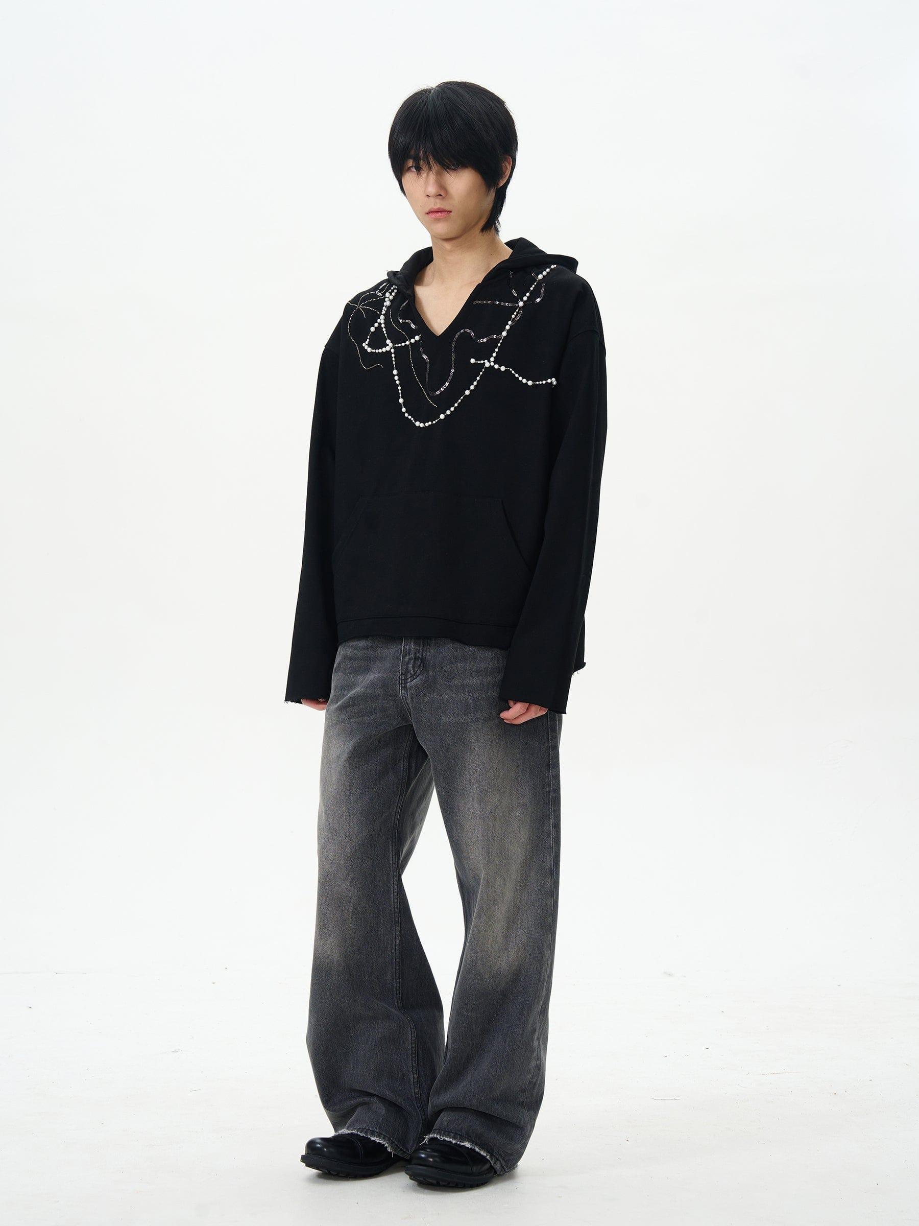 RT No. 12573 WASHED DARK GRAY DENIM STRAIGHT PANTS Product Image