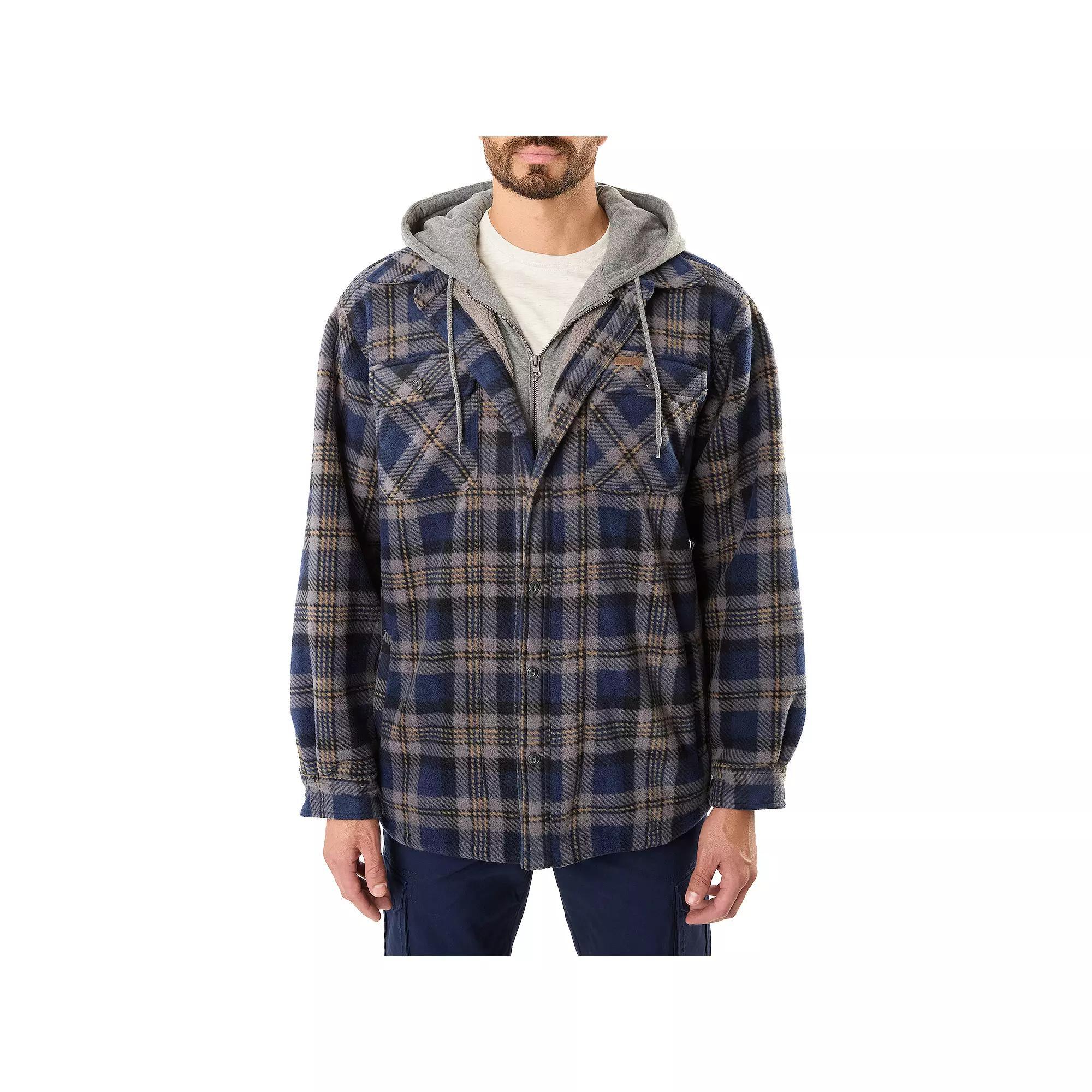 Men's Smith's Workwear Plaid Sherpa-Lined Microfleece Hooded Shirt Jacket, Size: Large, New Blue Product Image