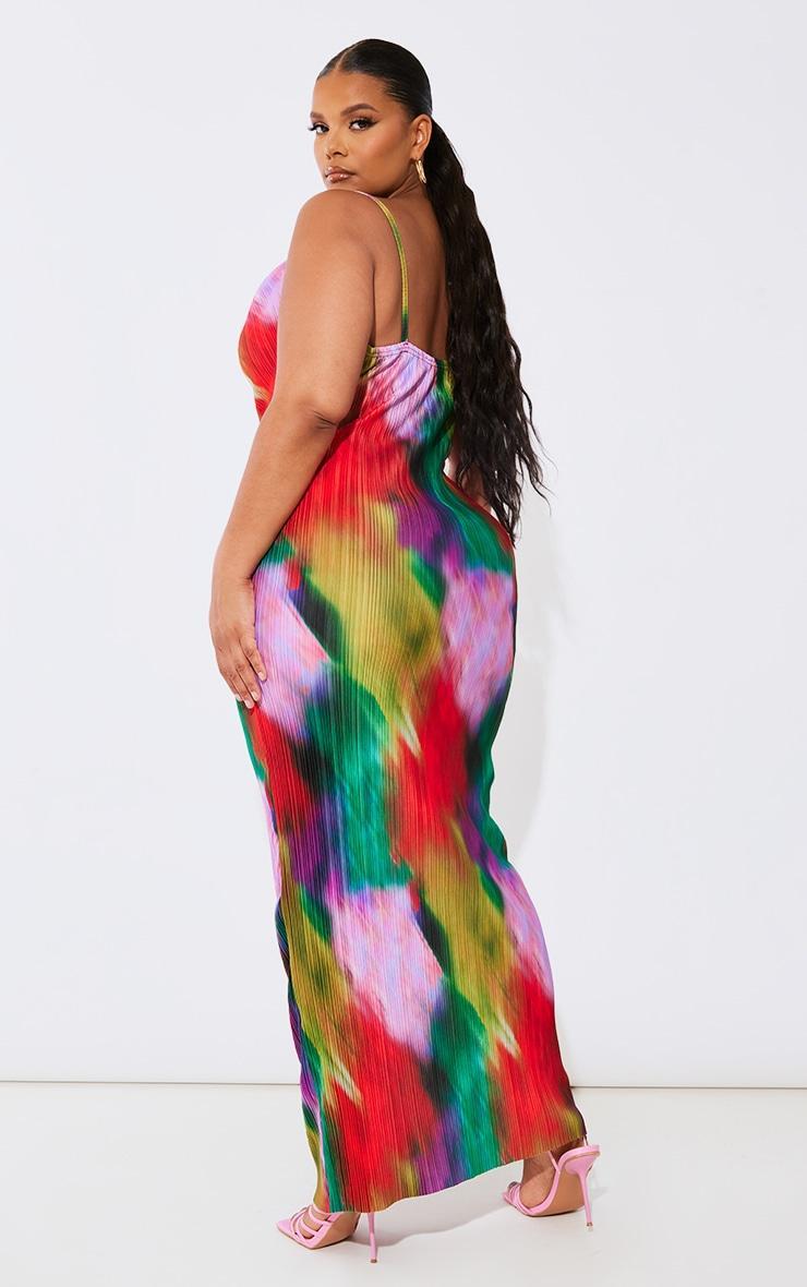 Plus Multi Printed Plisse Cowl Neck Maxi Dress Product Image