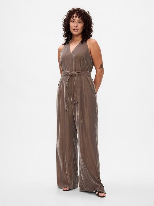 Recycled Velvet V-Neck Jumpsuit Product Image