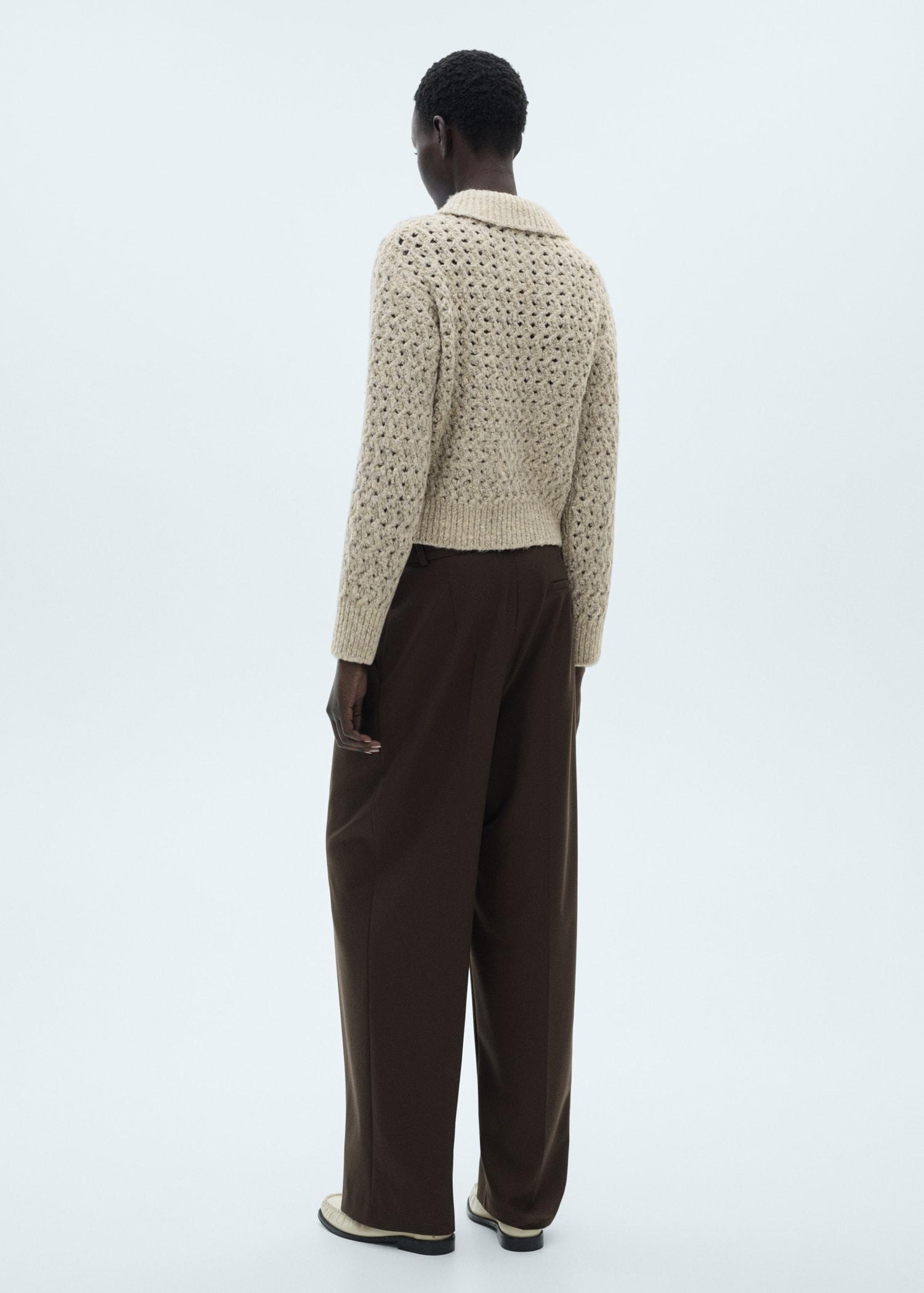 Openwork knitted polo-neck sweater - Women | MANGO USA Product Image