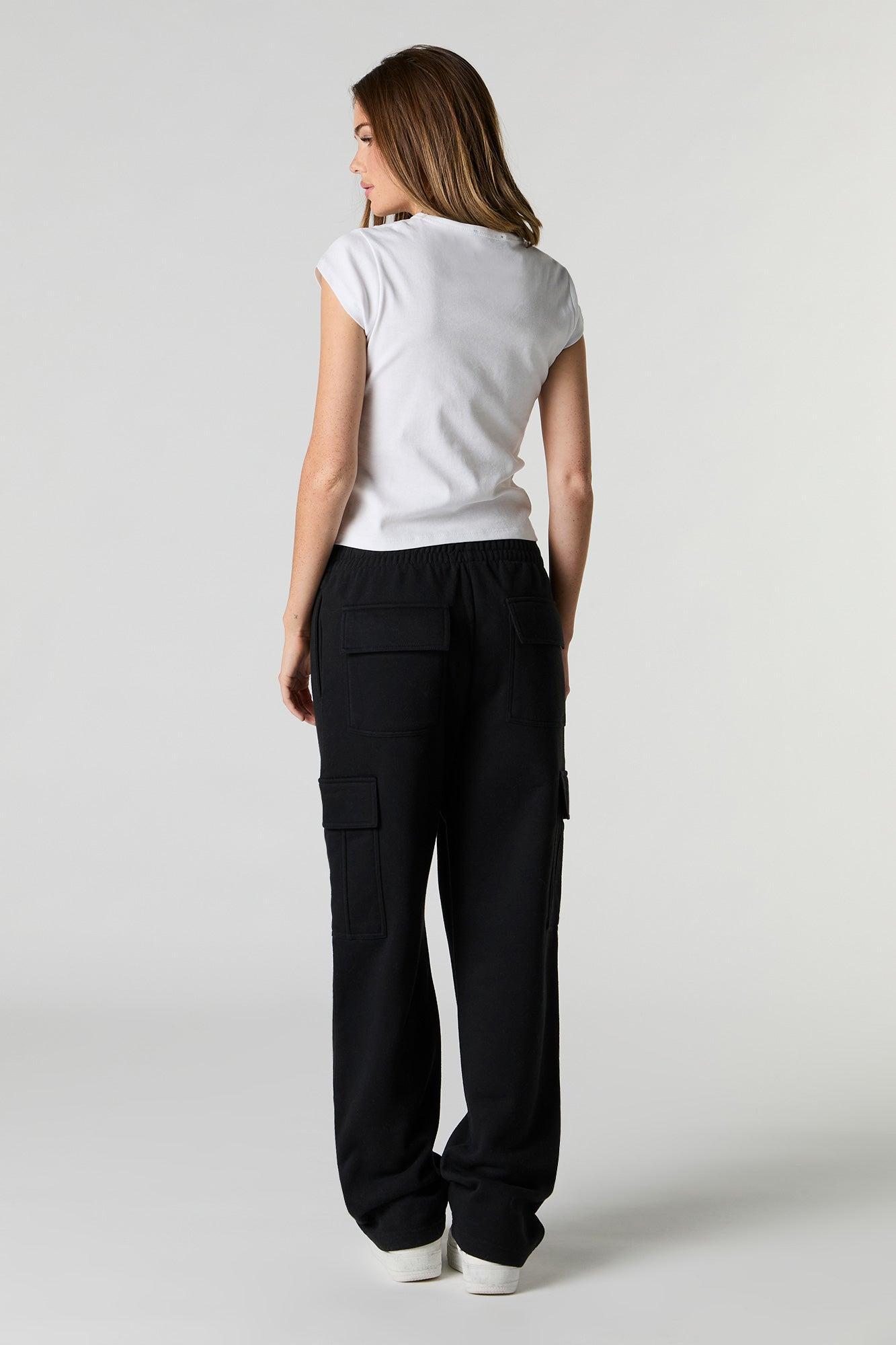 Solid Fleece Wide Leg Cargo Sweatpant Female Product Image