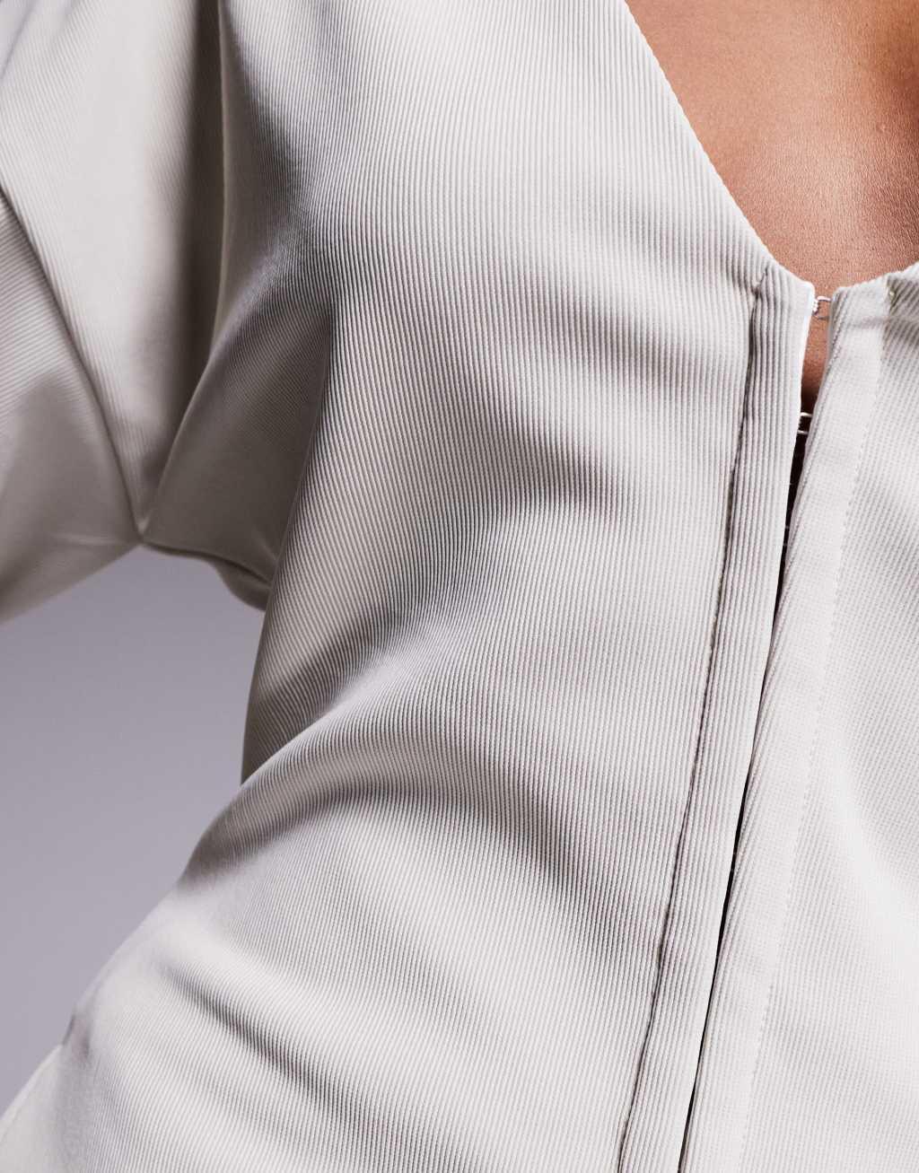 ASOS DESIGN ribbed balloon sleeve structured top in stone - part of a set Product Image
