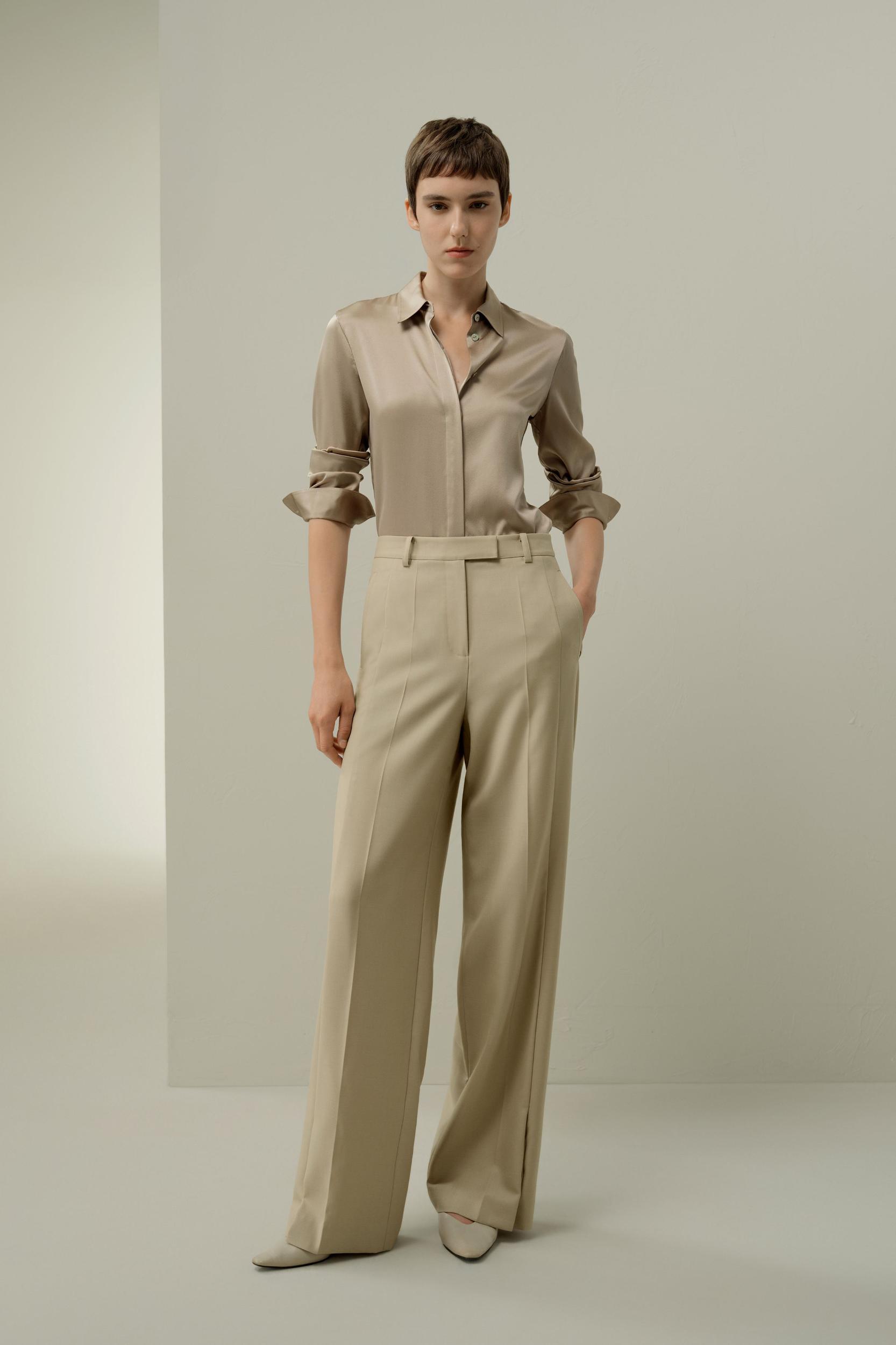 Wool Silk Blend Straight Pants Product Image