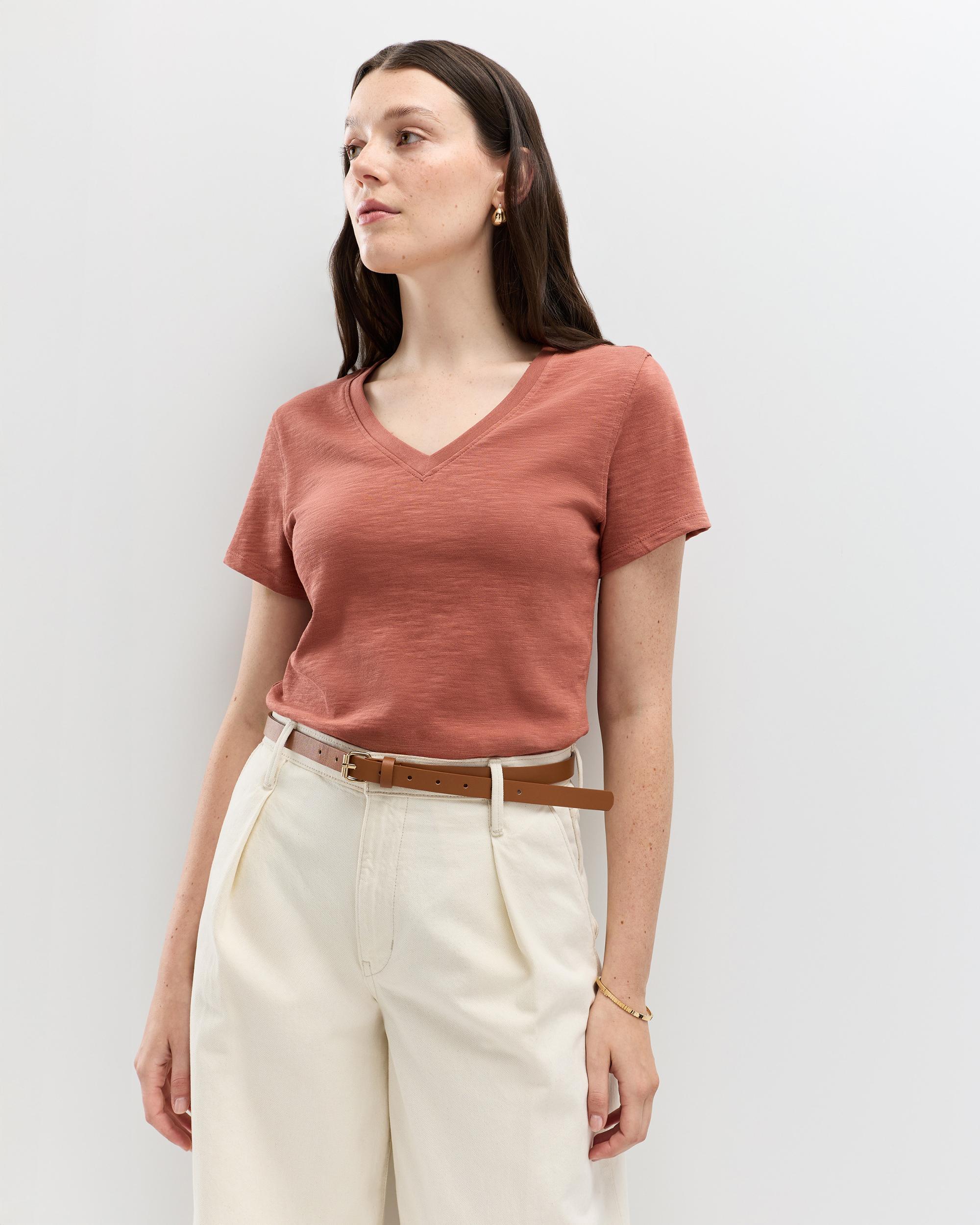 Quince | Women's Slub V-Neck T-Shirt Size XL, Organic Cotton Product Image