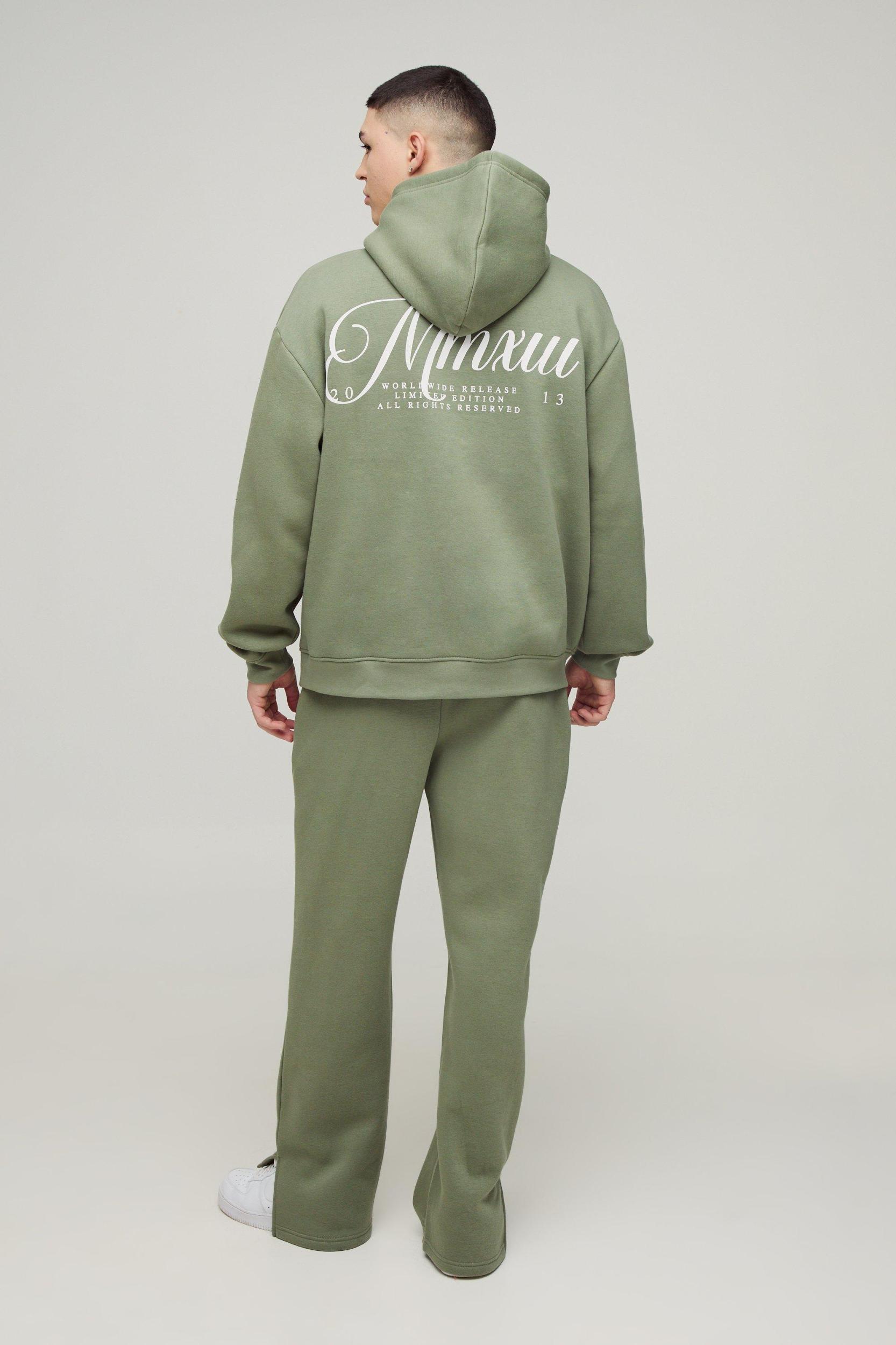 330gsm Oversized Script Hooded Split Hem Tracksuit | boohooMAN USA Product Image