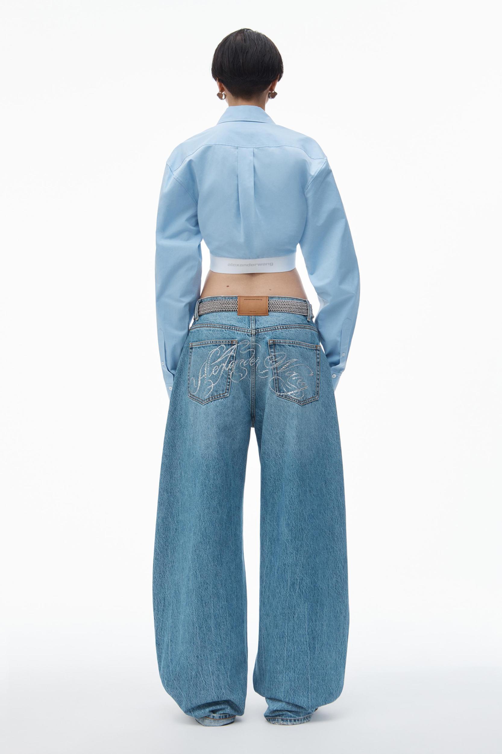 Cropped Shirt In Organic Cotton With Logo Elastic Product Image