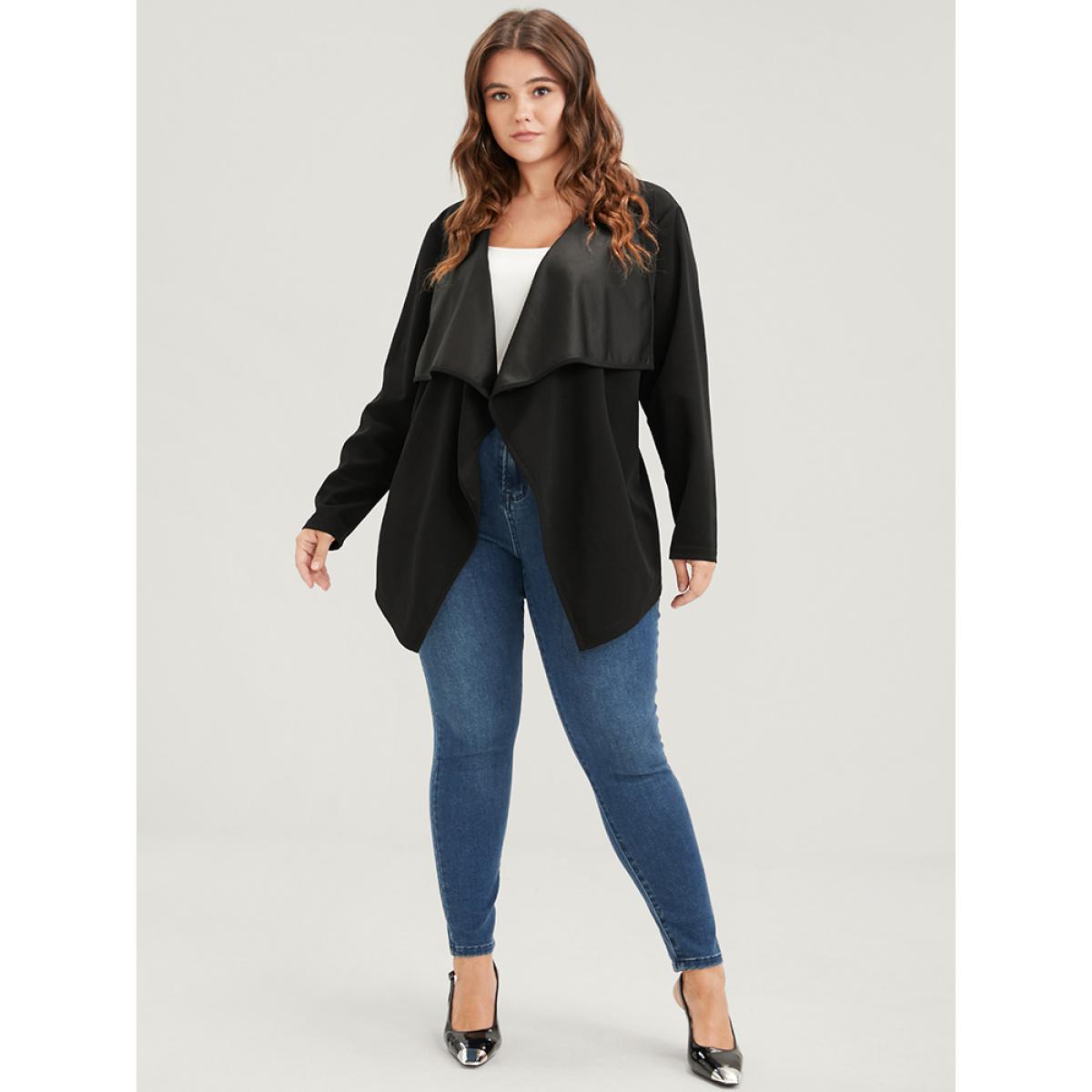 Plus Size Plain Asymmetrical Hem Waterfall Collar Ties Coat Women Black Elegant Belted Loose Ladies Dailywear Winter Coats BloomChic 14-16/1X Product Image