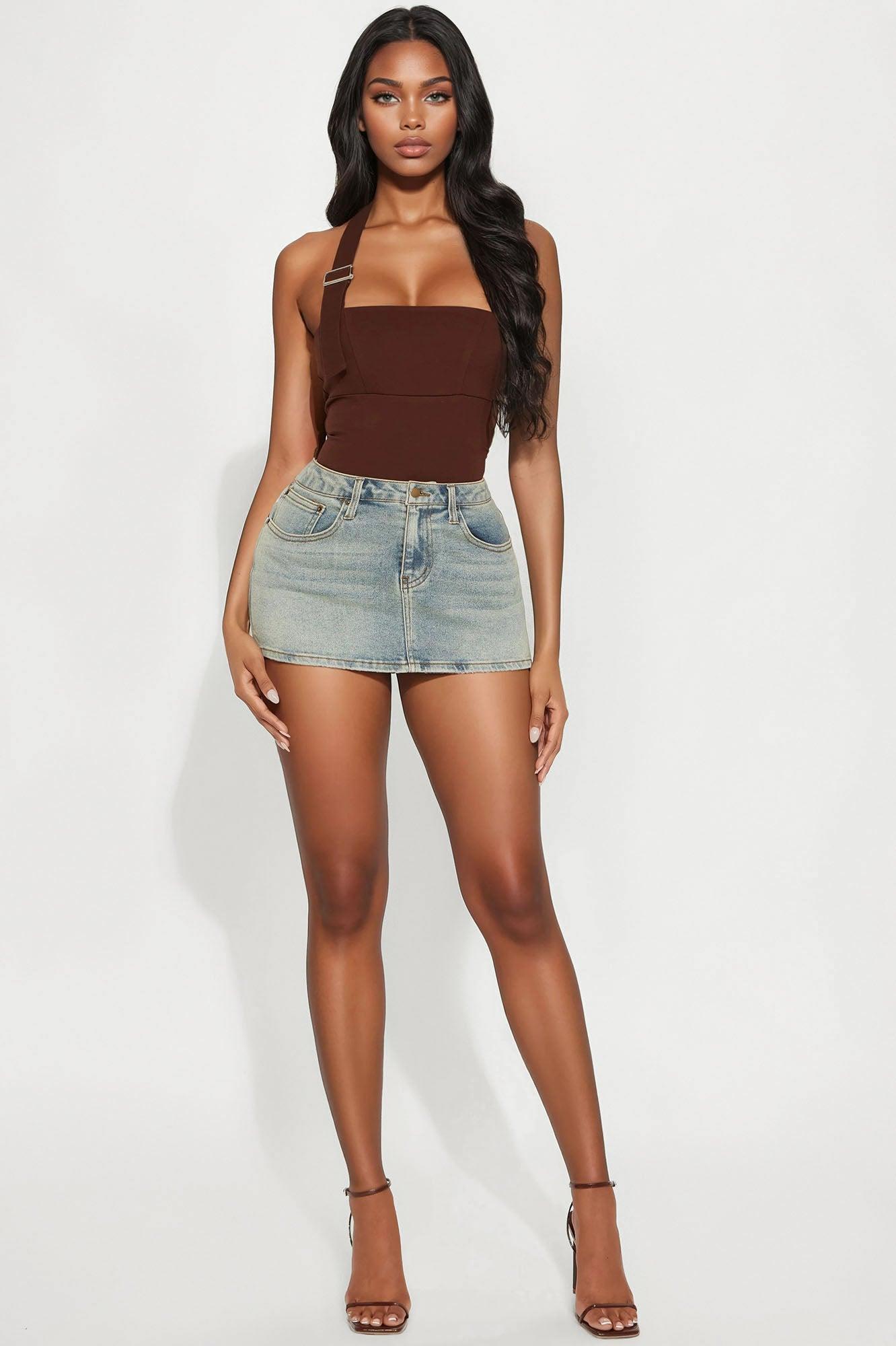 In The Mix Halter Ponte Bodysuit - Brown Product Image
