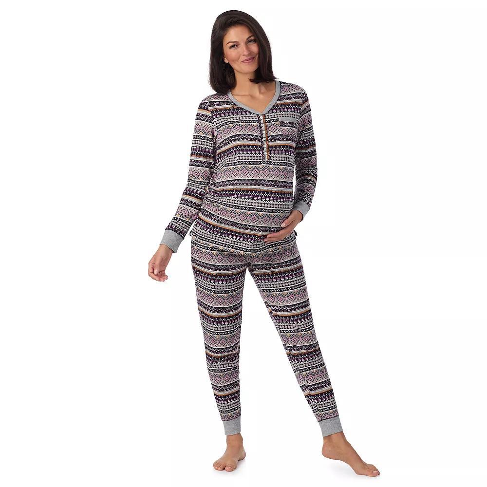 Maternity Cuddl Duds® Cozy Henley Pajama Top & Banded Bottom Pajama Pants Sleep Set, Women's, Size: XS-MAT, Blue Fairisle Product Image