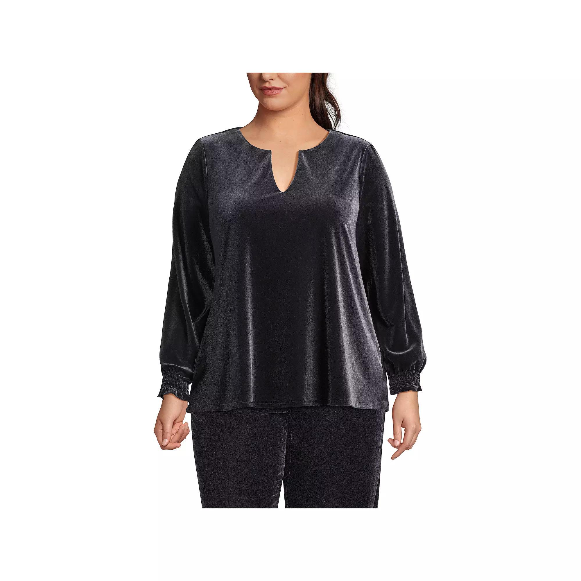 Plus Size Lands' End Long Sleeve Velvet Blouse, Women's, Size: 1XL, Black Product Image