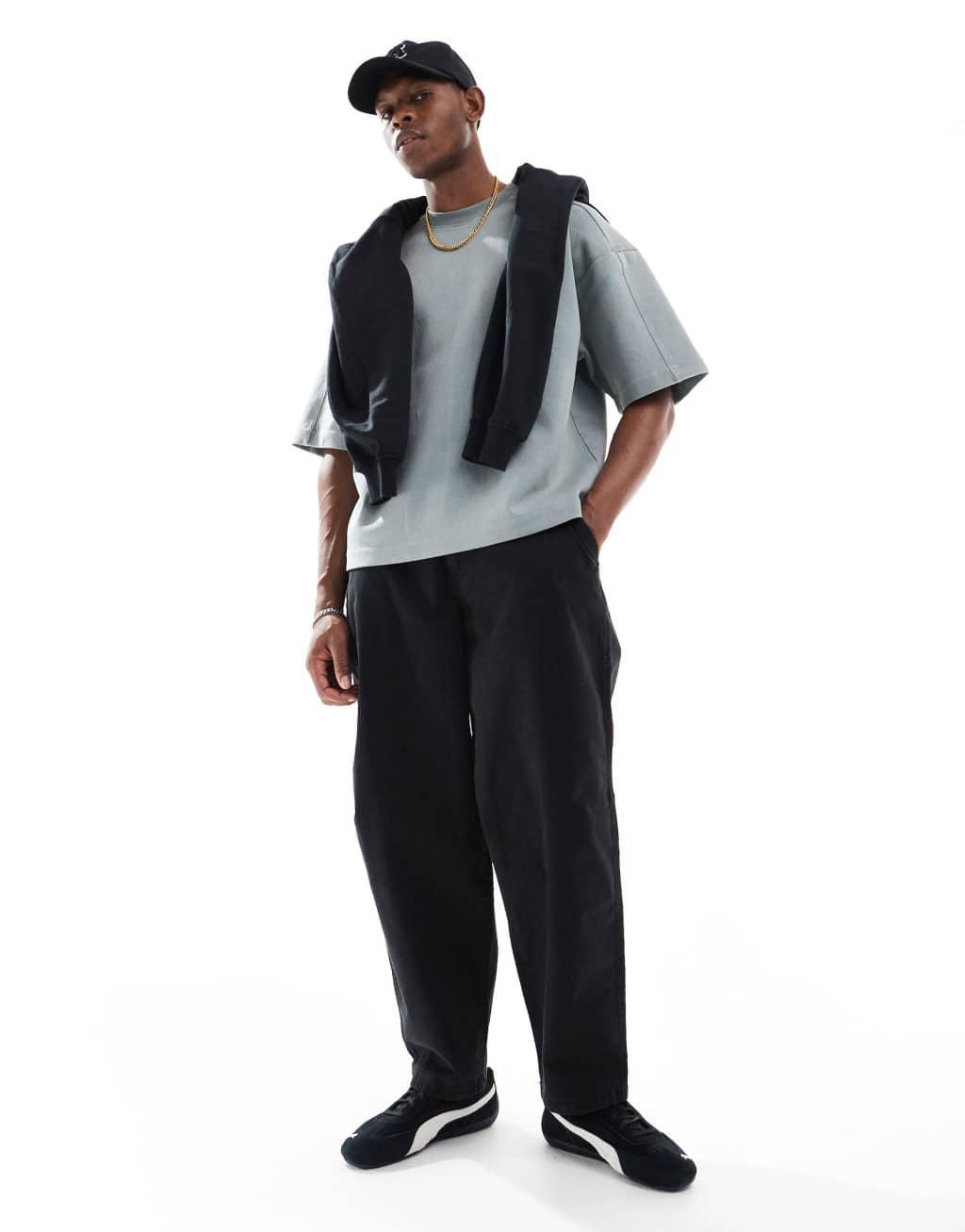 Pull&Bear heavy weight T-shirt in gray heather Product Image