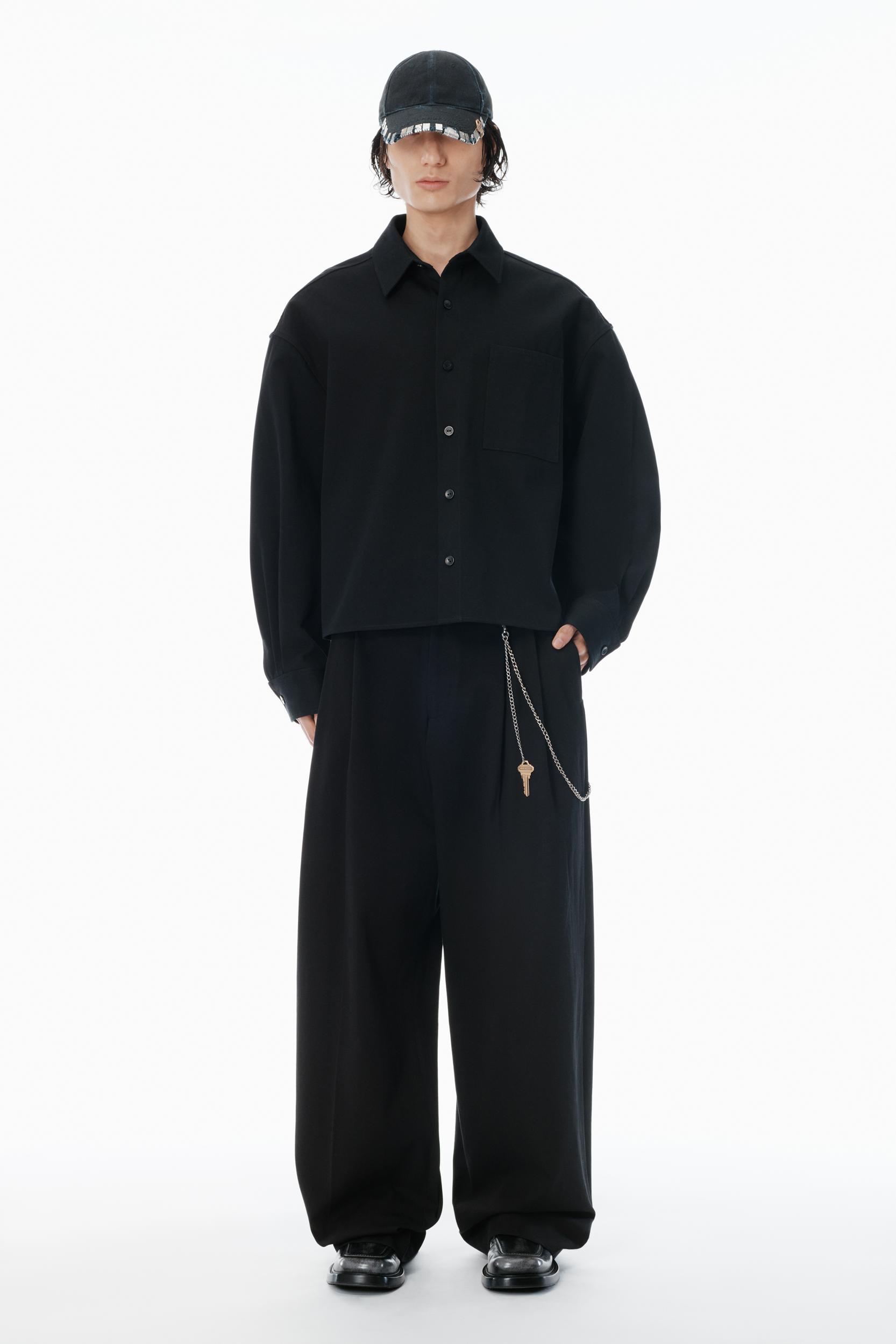 Black Cotton Boxy Button Up Shirt Product Image