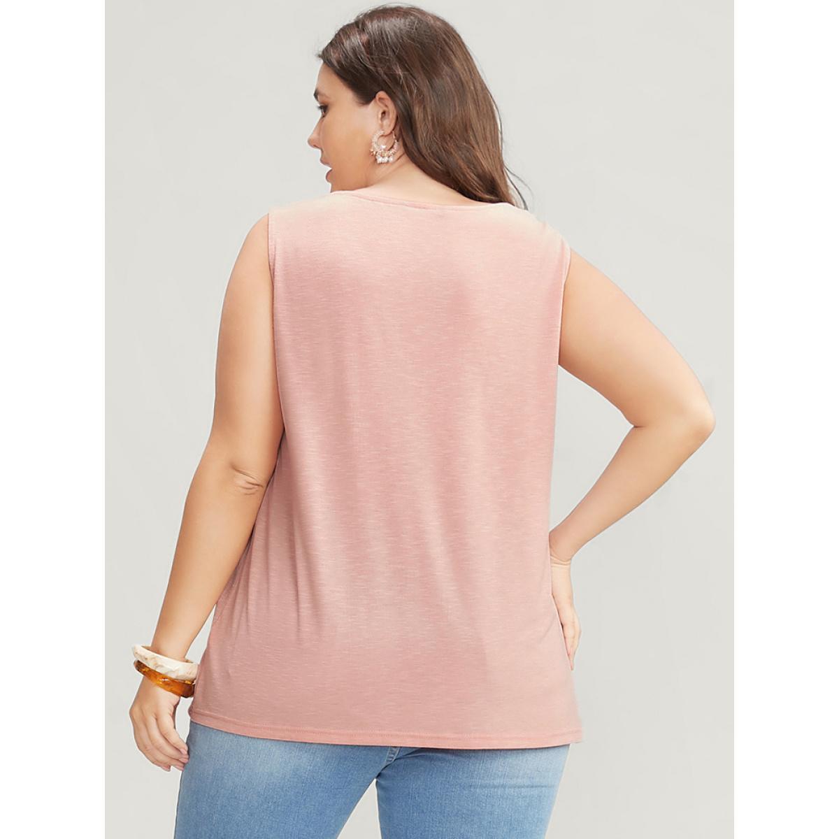 Plus Size Solid Patchwork Sleeveless Pompom Trim Tank Top Women Crepe Vacation Elastic Waist Round Neck Dailywear Tank Tops Camis BloomChic 12/L Product Image