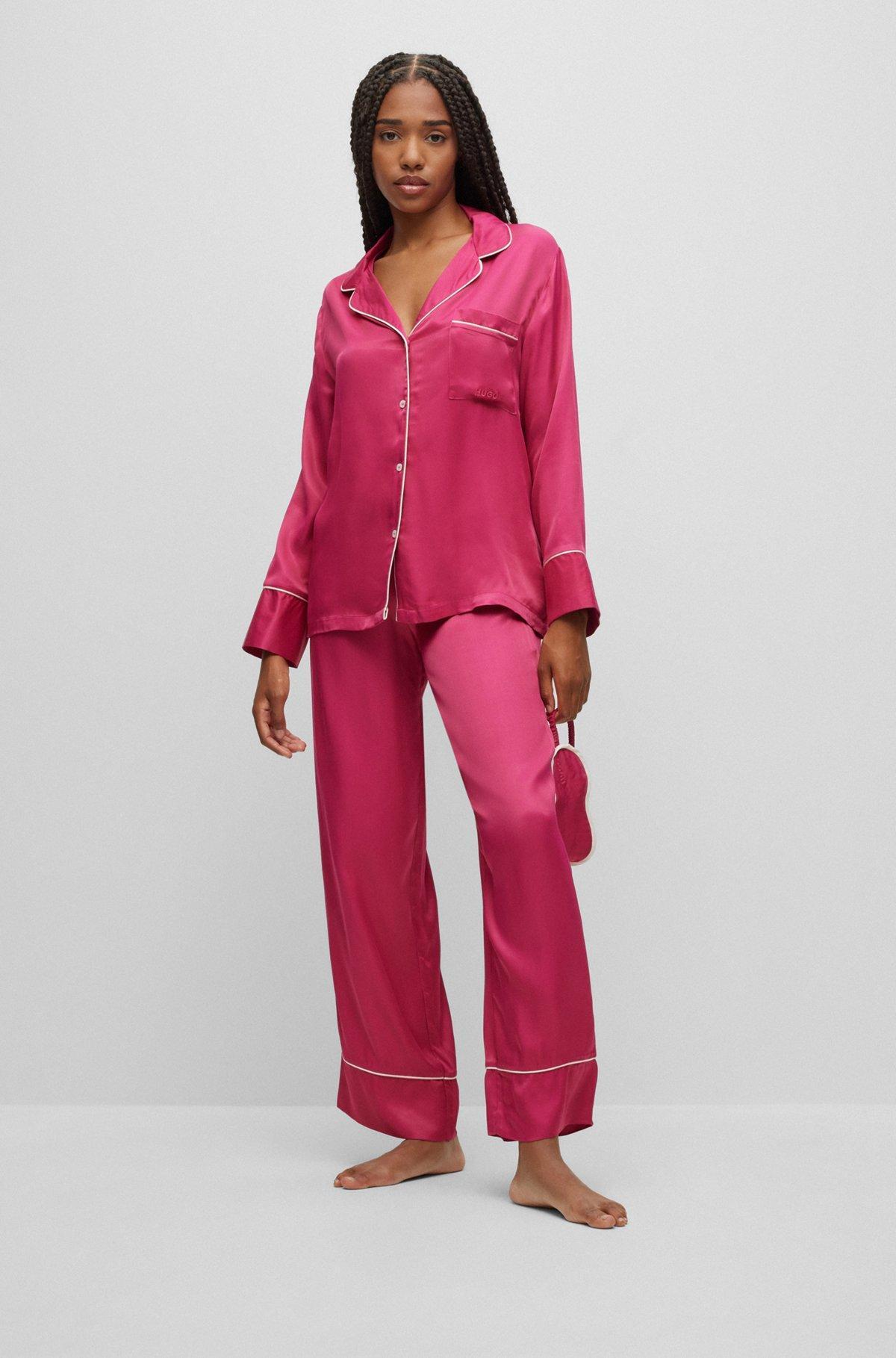 HUGO - Relaxed-fit satin pajamas with contrast piping - Pink Product Image