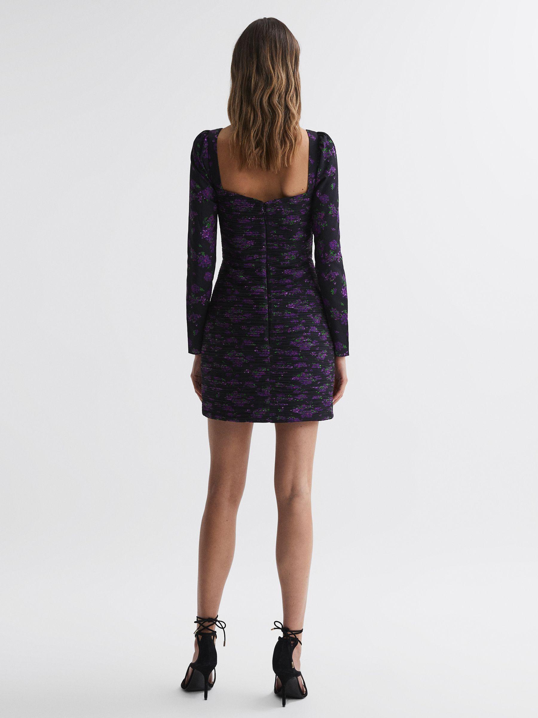 Amur Pleated Floral Bodycon Mini Dress in Hydrangea Berry Product Image