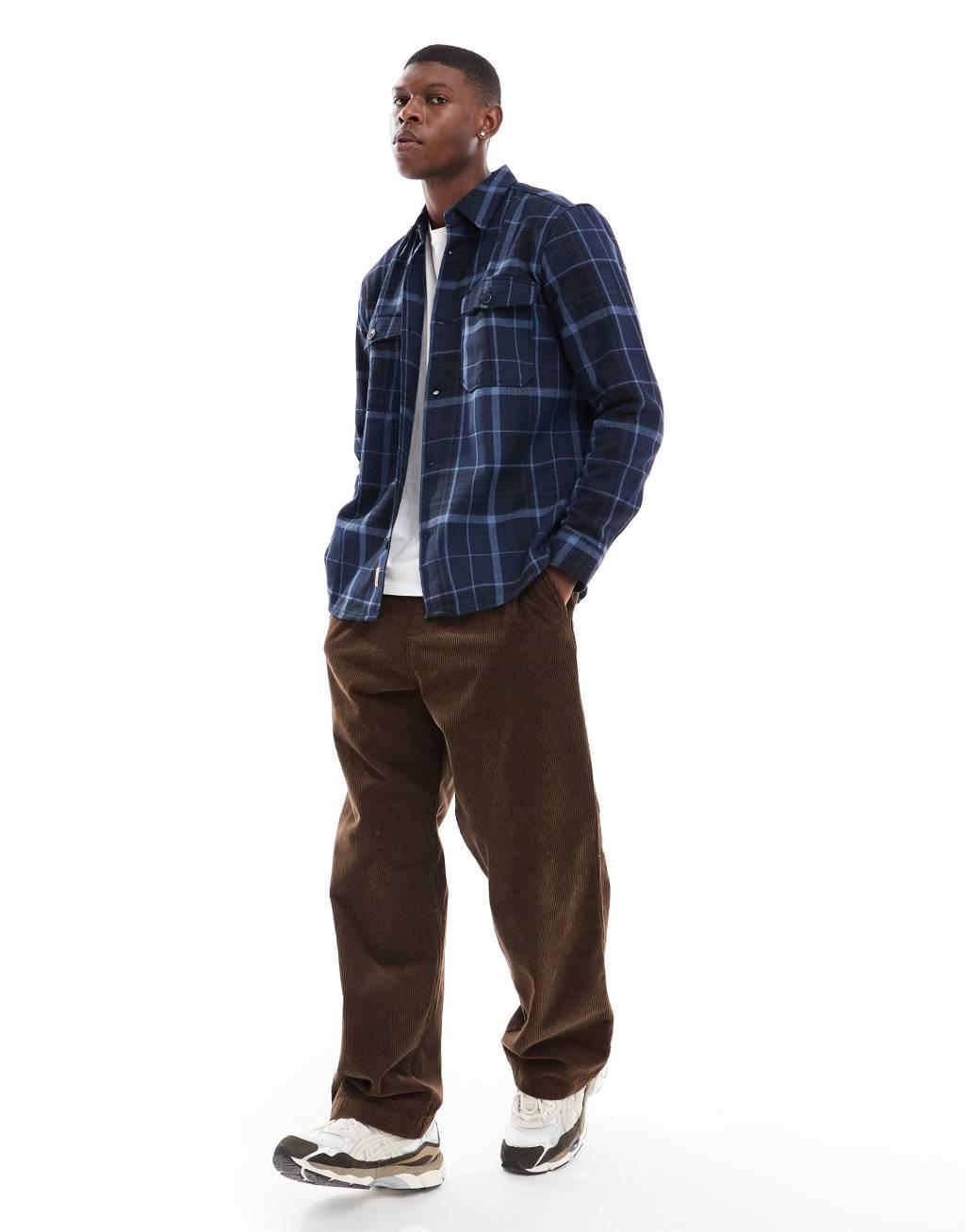ONLY & SONS worker overshirt in navy check Product Image