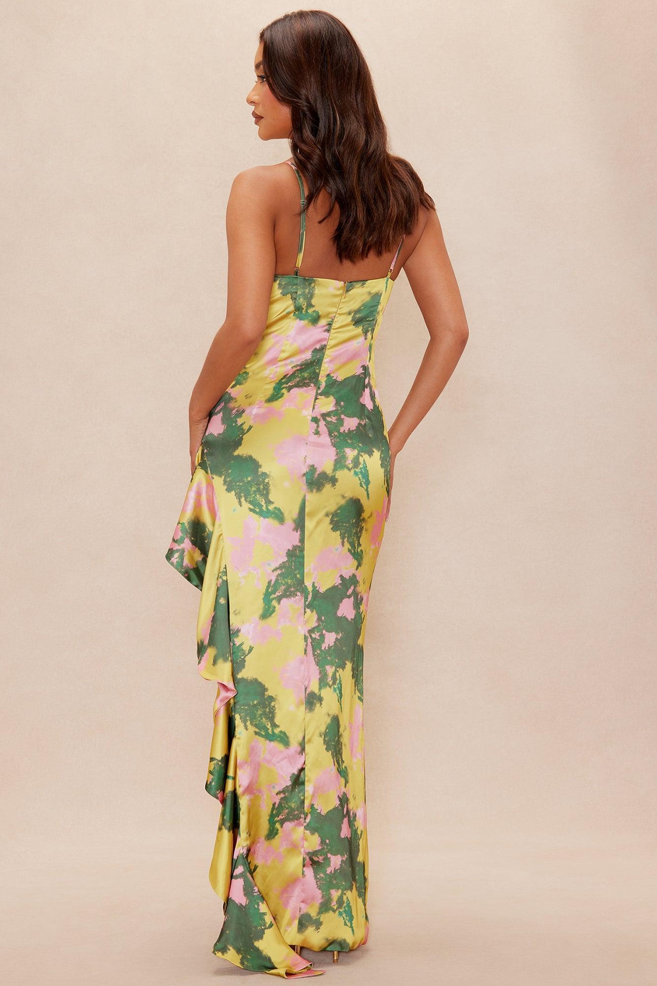 Rianna Ruffle Satin Maxi Dress - Green/combo Product Image