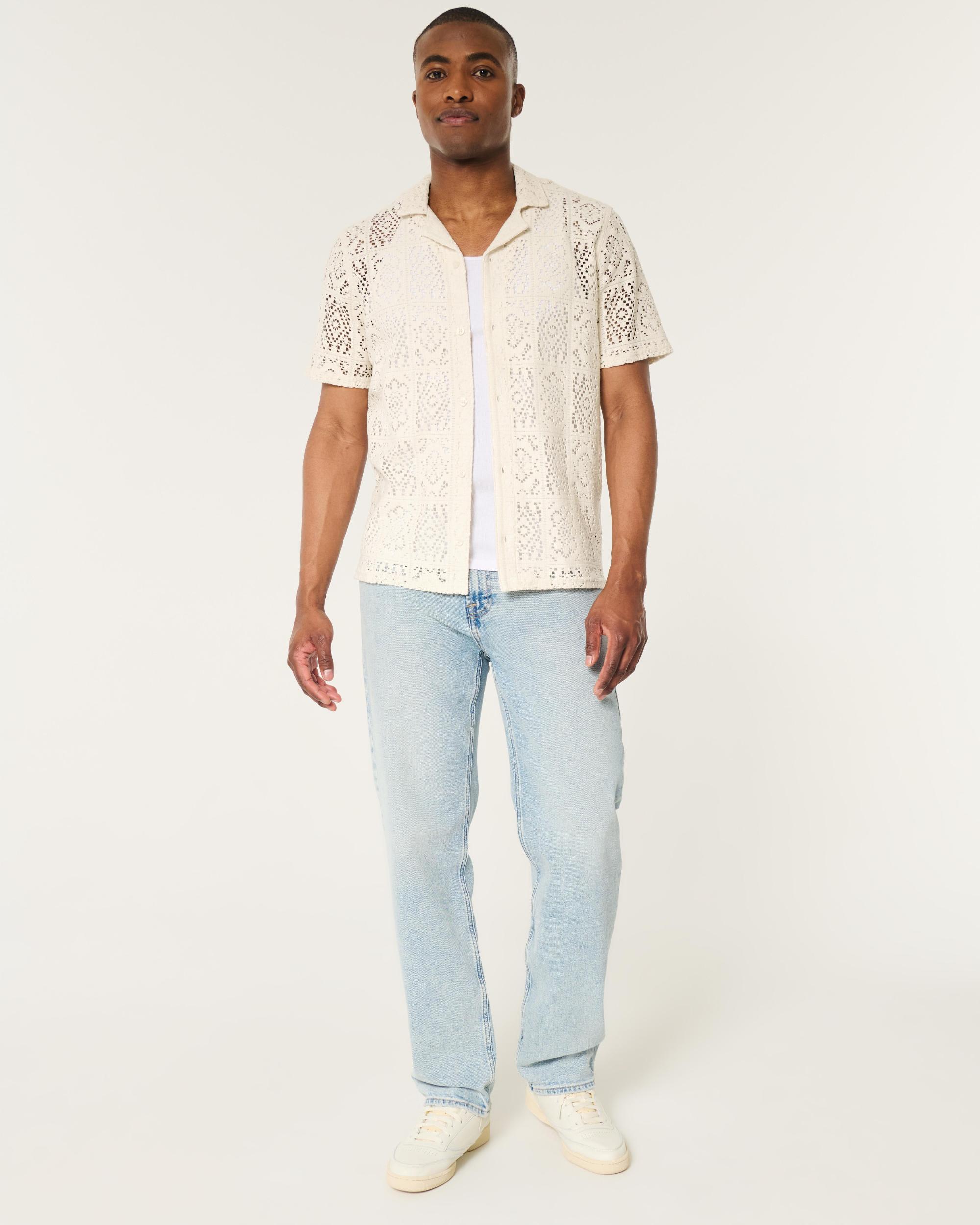 Short-Sleeve Crochet-Style Shirt Product Image