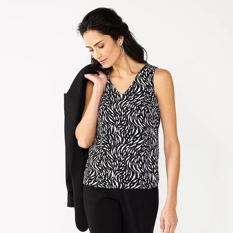 Women's Petite Nine West V-Neck Tank Top, Size: XS Petite, Blue Geo Blocks Product Image