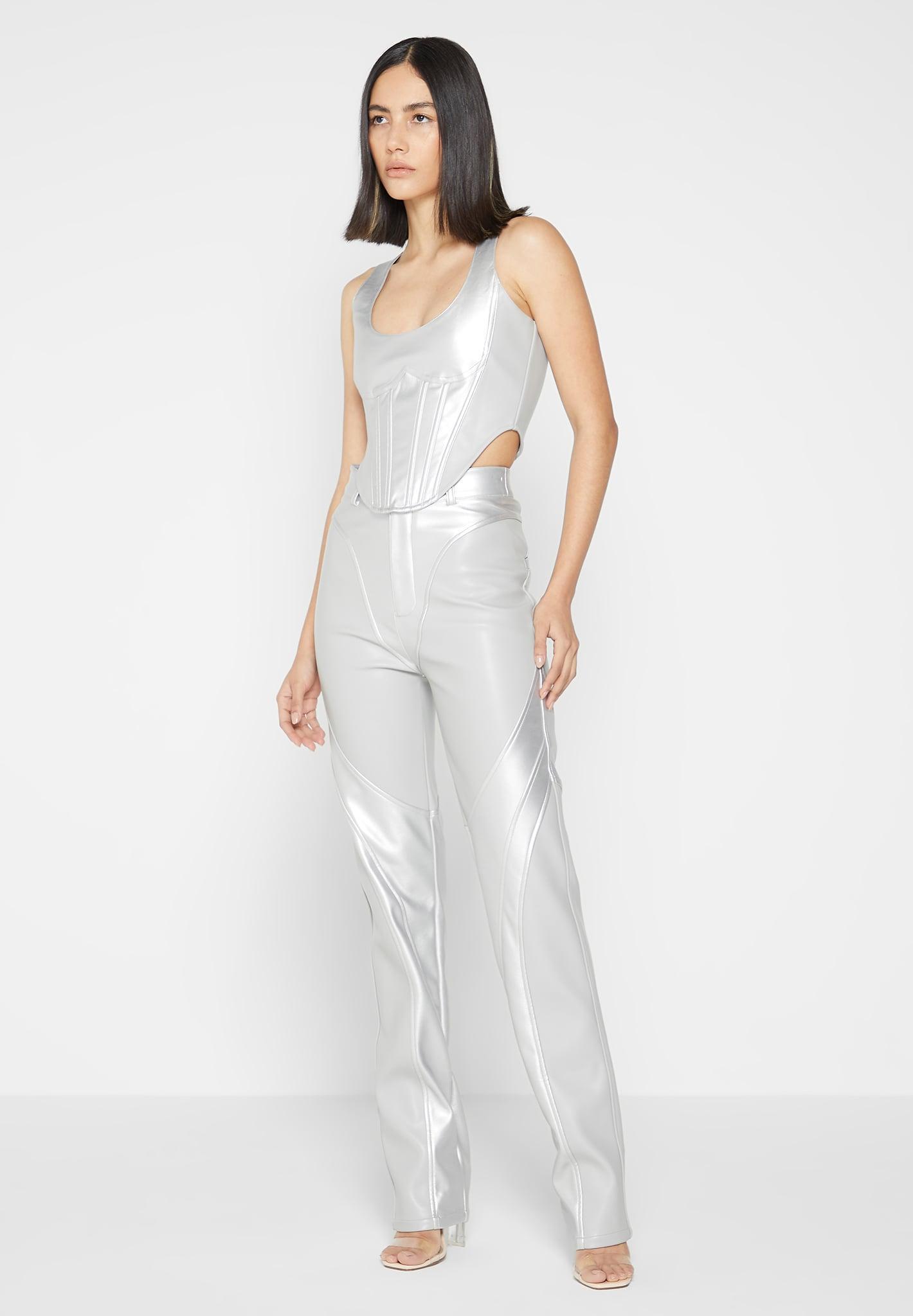 Leather Metallic Corset Top - Silver Female Product Image