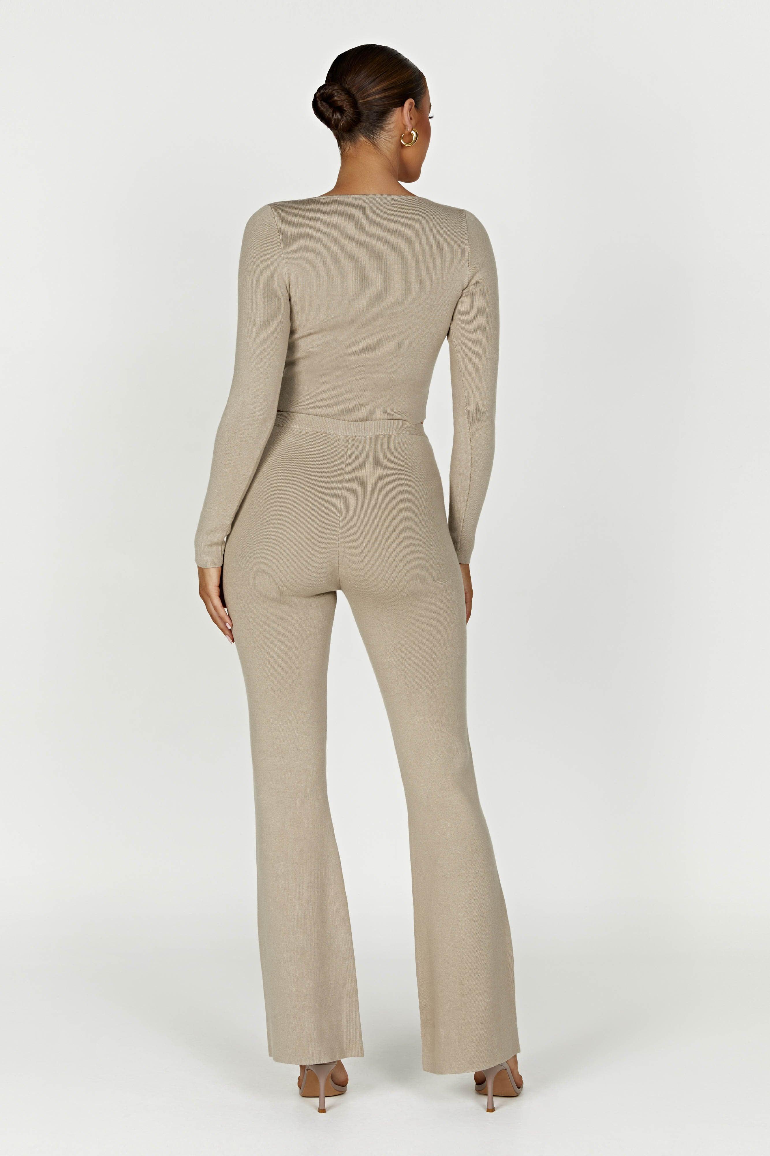 Rosetta Flare Knit Pants - Taupe Product Image