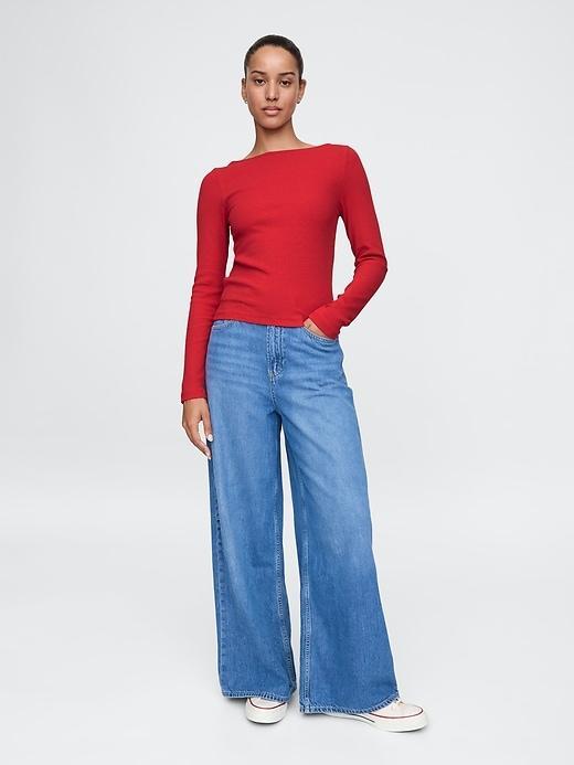 Modern Rib Cropped Boatneck T-Shirt Product Image