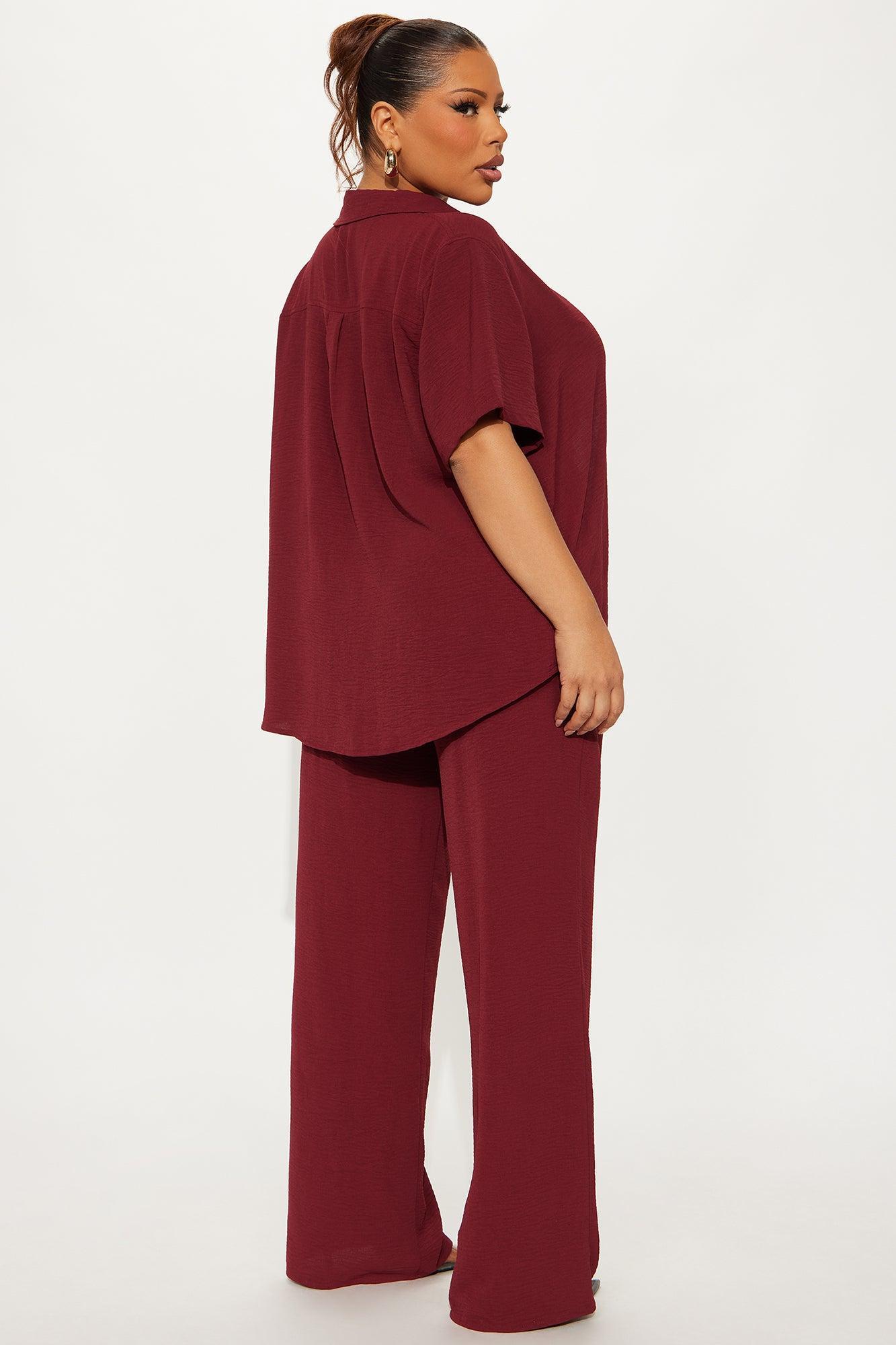 Makenzie Short Sleeve Pant Set - Wine Female Product Image