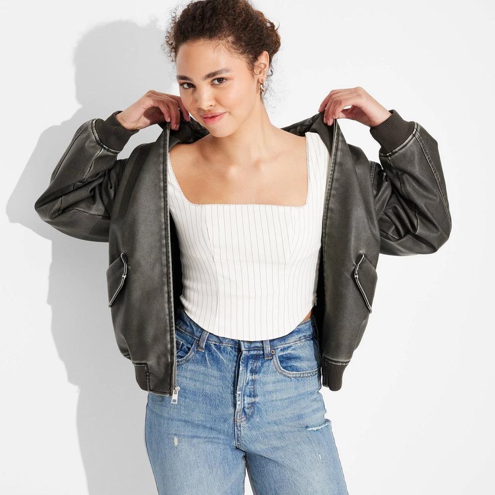 Womens Faux Leather Bomber Jacket - Wild Fable Product Image